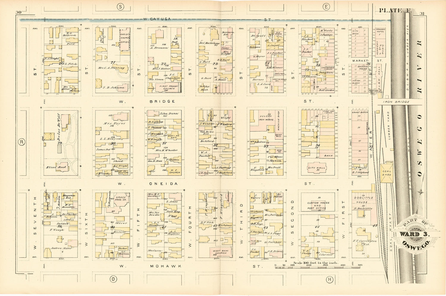 Part of Ward 3. Oswego. Plate F. from City Atlas of Oswego, New York : from Official Records, Private Plans and Actual Surveys 1880 by Relic Map Company