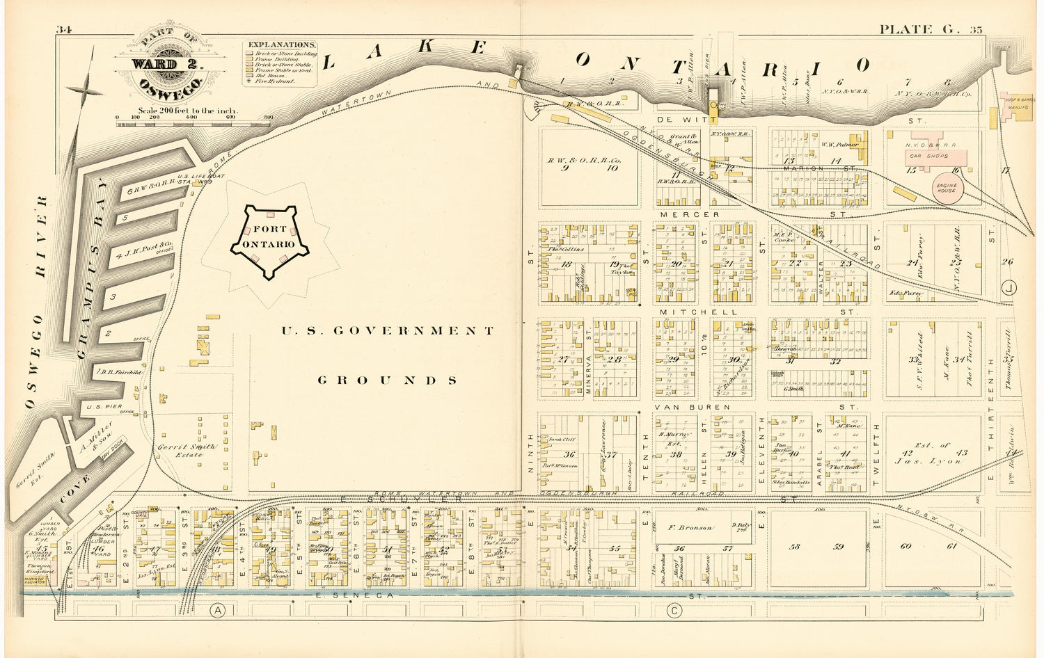 Part of Ward 2. Oswego. Plate G. from City Atlas of Oswego, New York : from Official Records, Private Plans and Actual Surveys 1880 by Relic Map Company