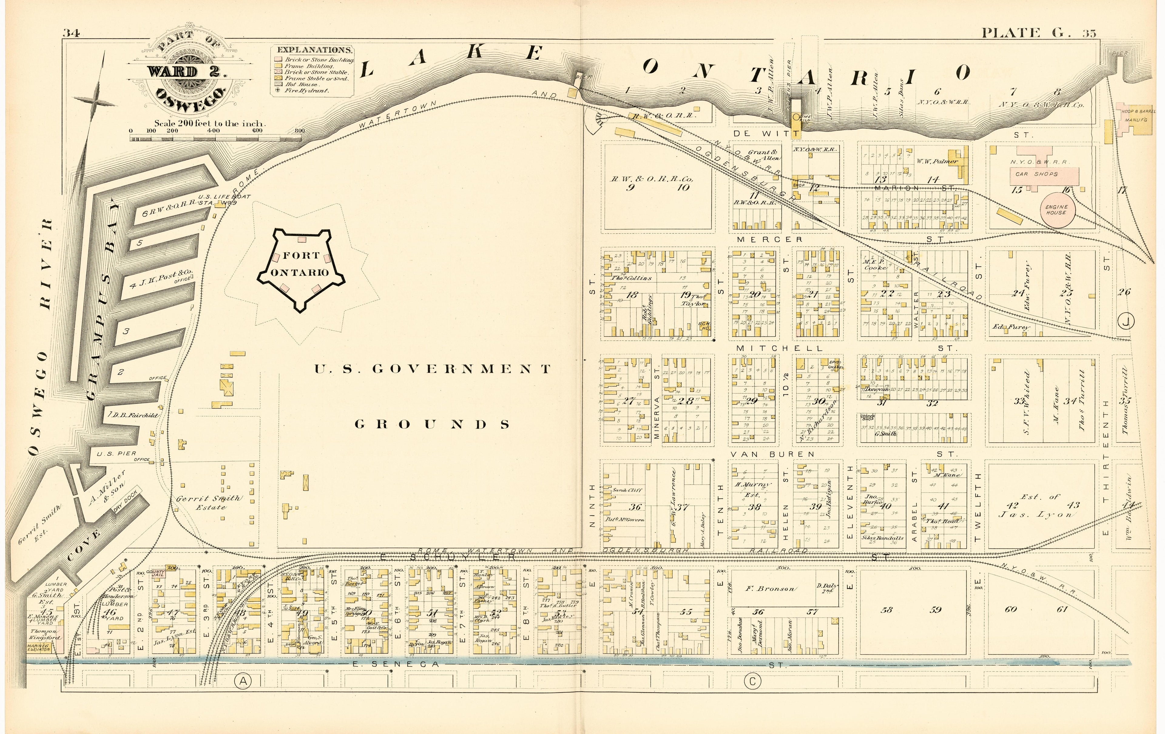 Part of Ward 2. Oswego. Plate G. from City Atlas of Oswego, New York : from Official Records, Private Plans and Actual Surveys 1880 by Relic Map Company