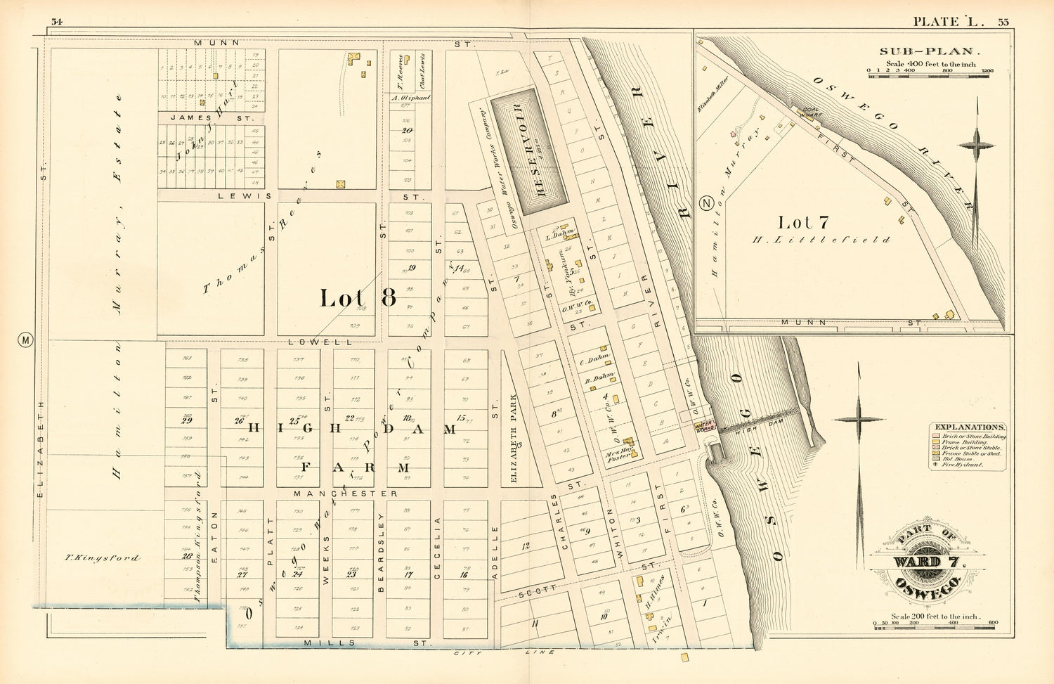 Part of Ward 7. Oswego. Plate L. from City Atlas of Oswego, New York : from Official Records, Private Plans and Actual Surveys 1880 by Relic Map Company