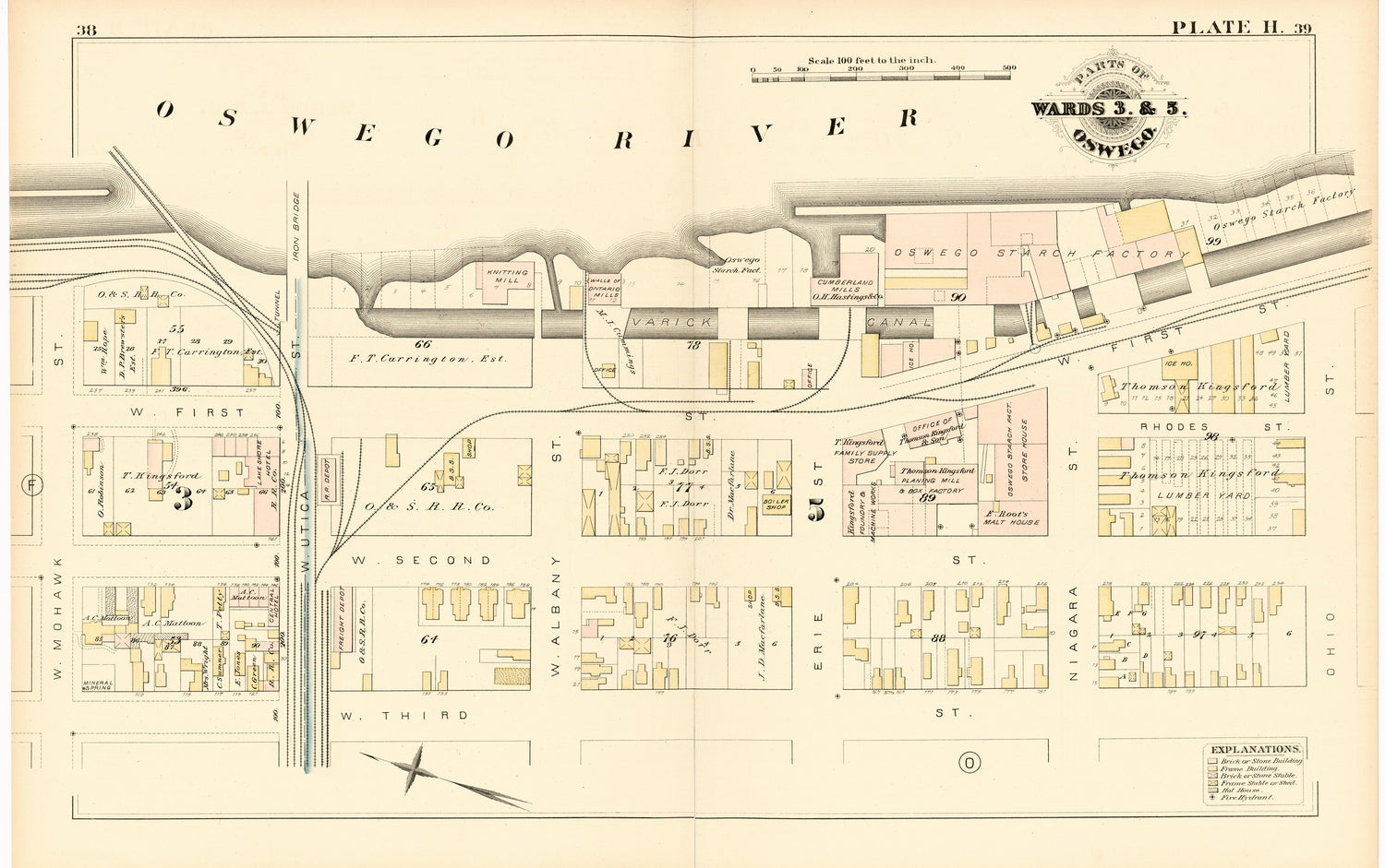 Part of Wards 3 &amp; 5. Oswego. Plate H. from City Atlas of Oswego, New York : from Official Records, Private Plans and Actual Surveys 1880 by Relic Map Company