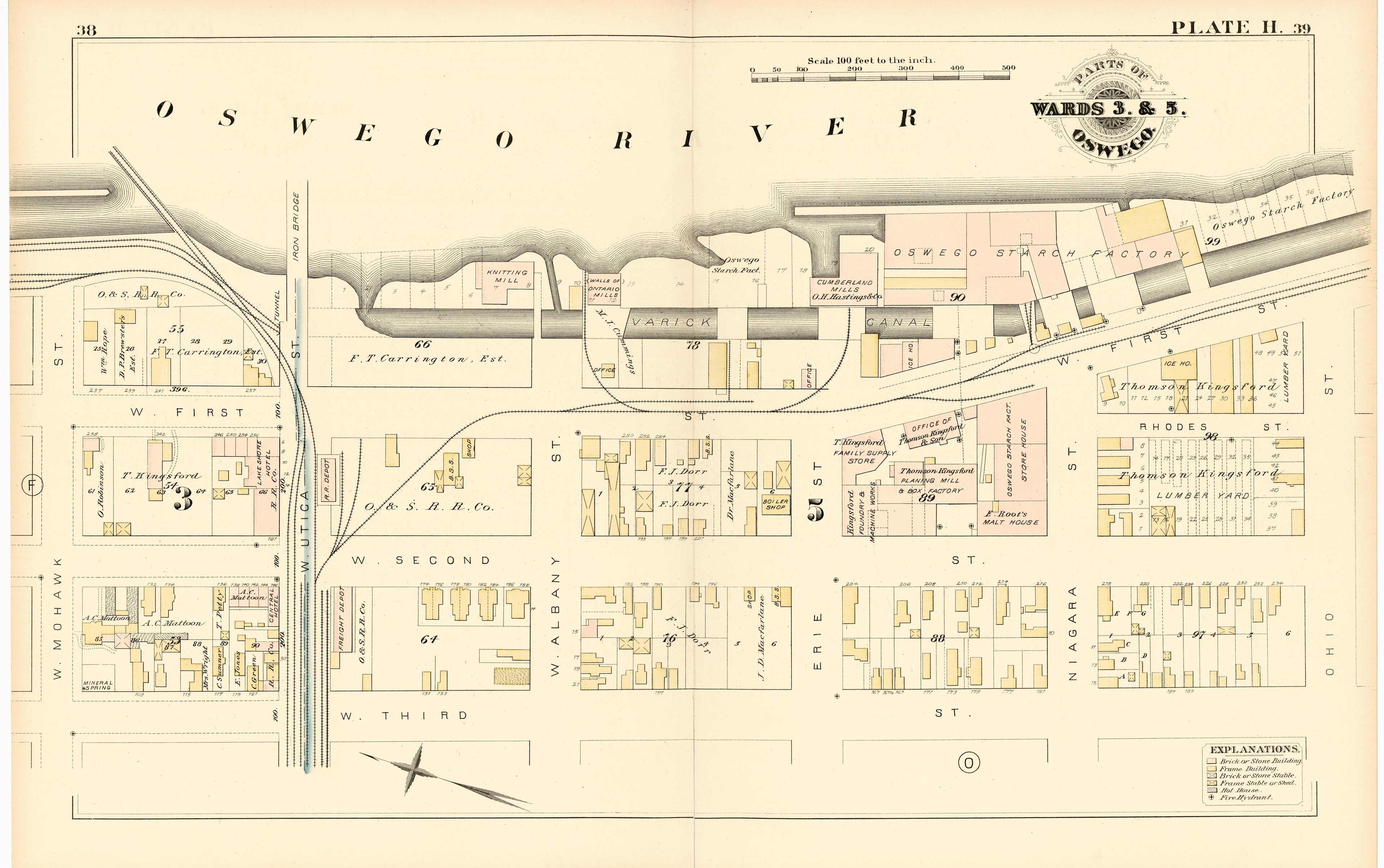 Part of Wards 3 &amp; 5. Oswego. Plate H. from City Atlas of Oswego, New York : from Official Records, Private Plans and Actual Surveys 1880 by Relic Map Company