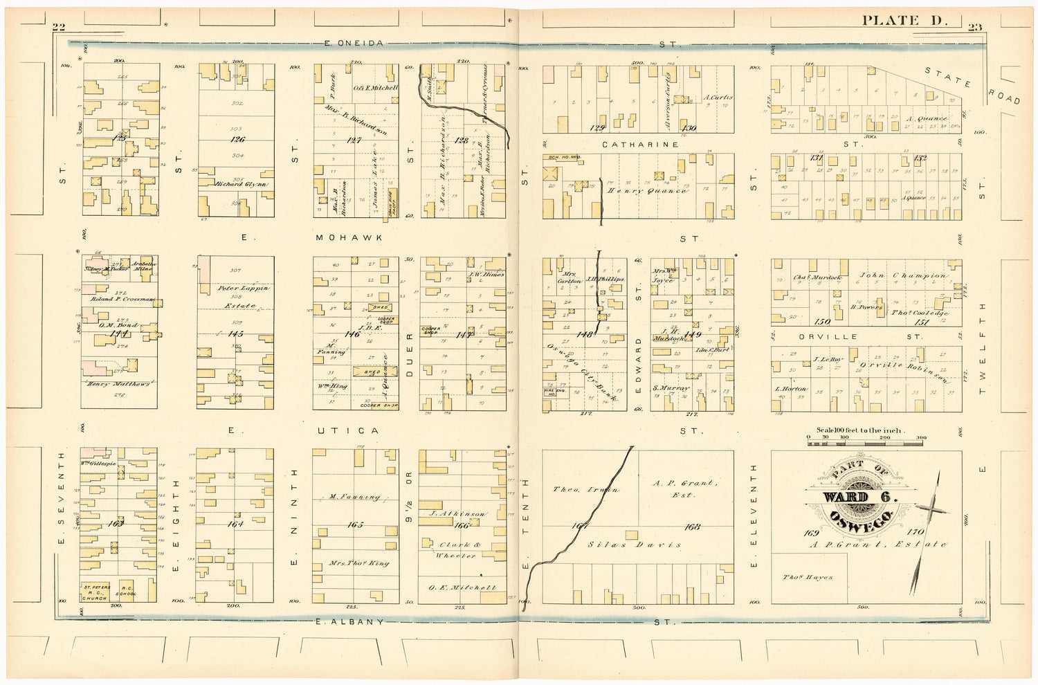 Part of Ward 6. Oswego. Plate D. from City Atlas of Oswego, New York : from Official Records, Private Plans and Actual Surveys 1880 by Relic Map Company