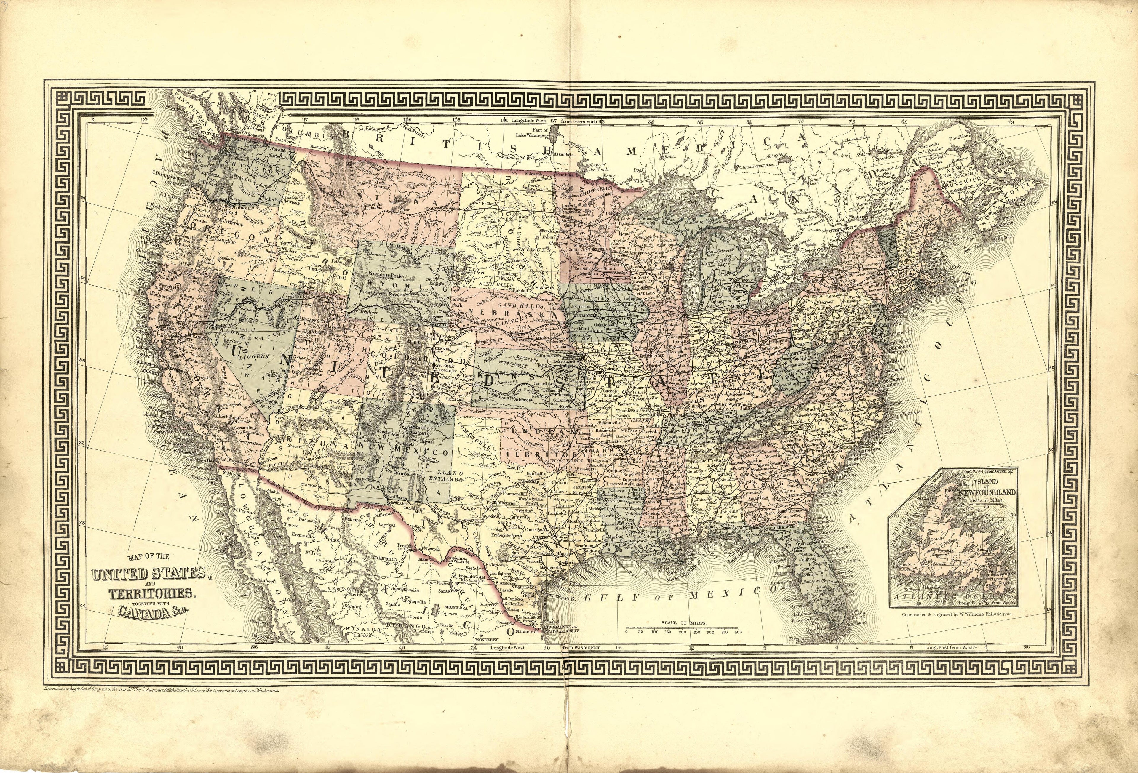 Map of the United States and Territories Together With Canada from an Illustrated Historical Atlas Map of Holt County, Mo. : Carefully Compiled from Personal Examinations and Surveys 1877 by Relic Map Company