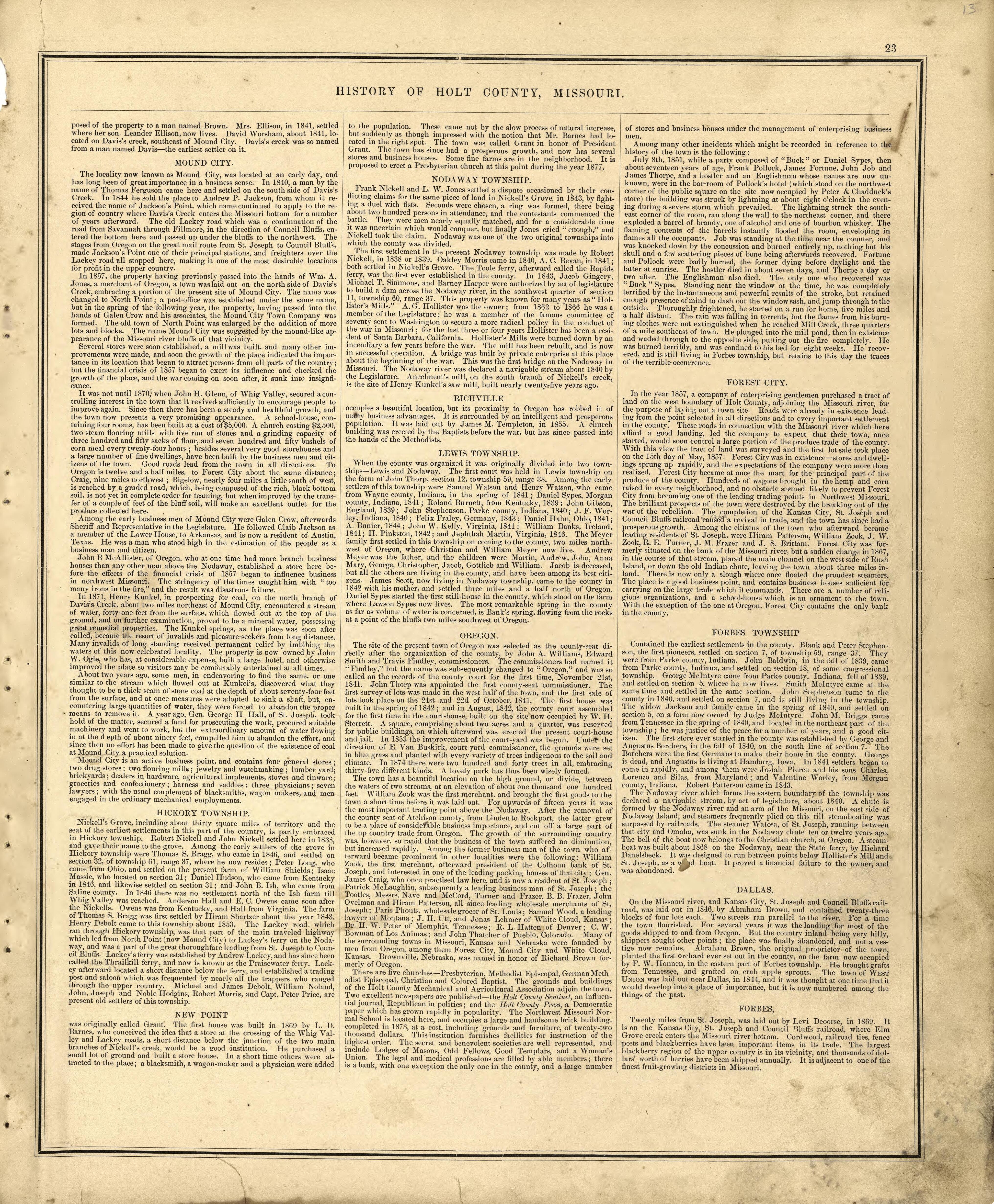 This old map of Holt County, Missouri,  was created by Brink, McDonough &amp; Co in 1877