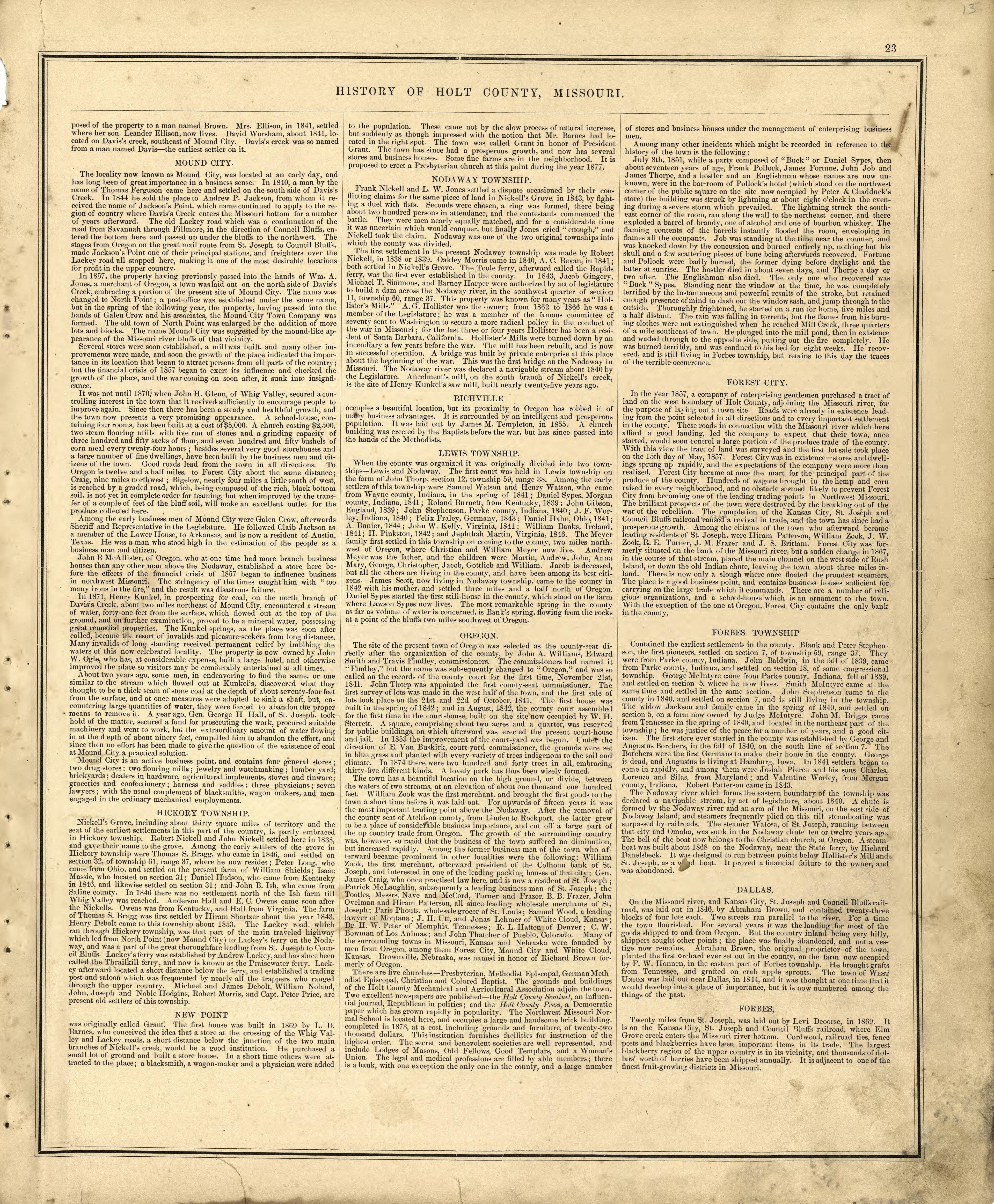 This old map of Holt County, Missouri,  was created by Brink, McDonough &amp; Co in 1877