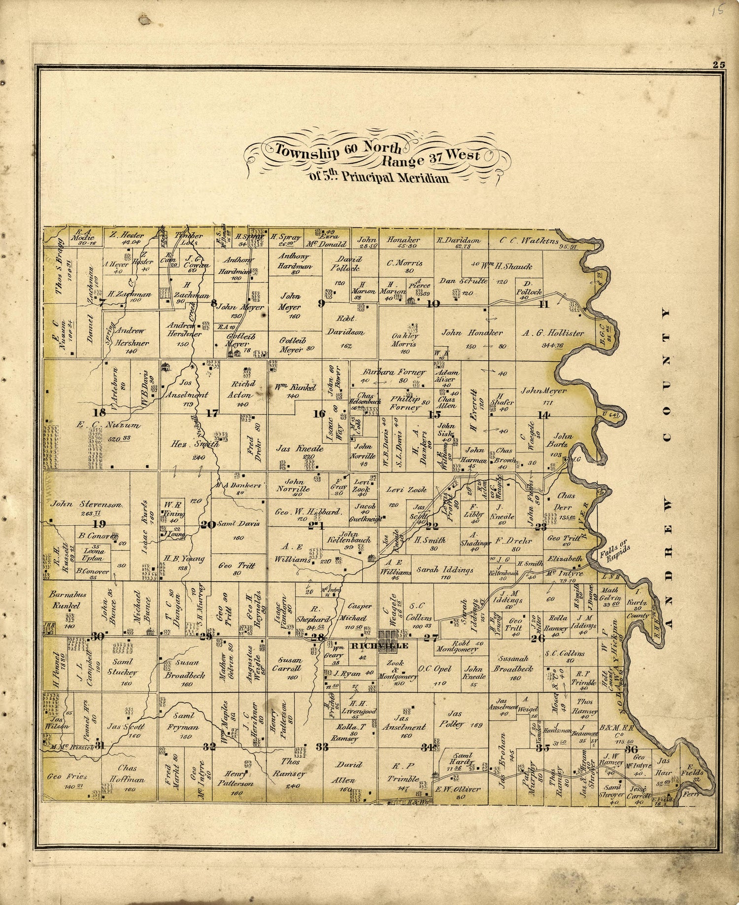 Township 60 North Range 37 West of 5th Principal Meridian from an Illustrated Historical Atlas Map of Holt County, Mo. : Carefully Compiled from Personal Examinations and Surveys 1877 by Relic Map Company