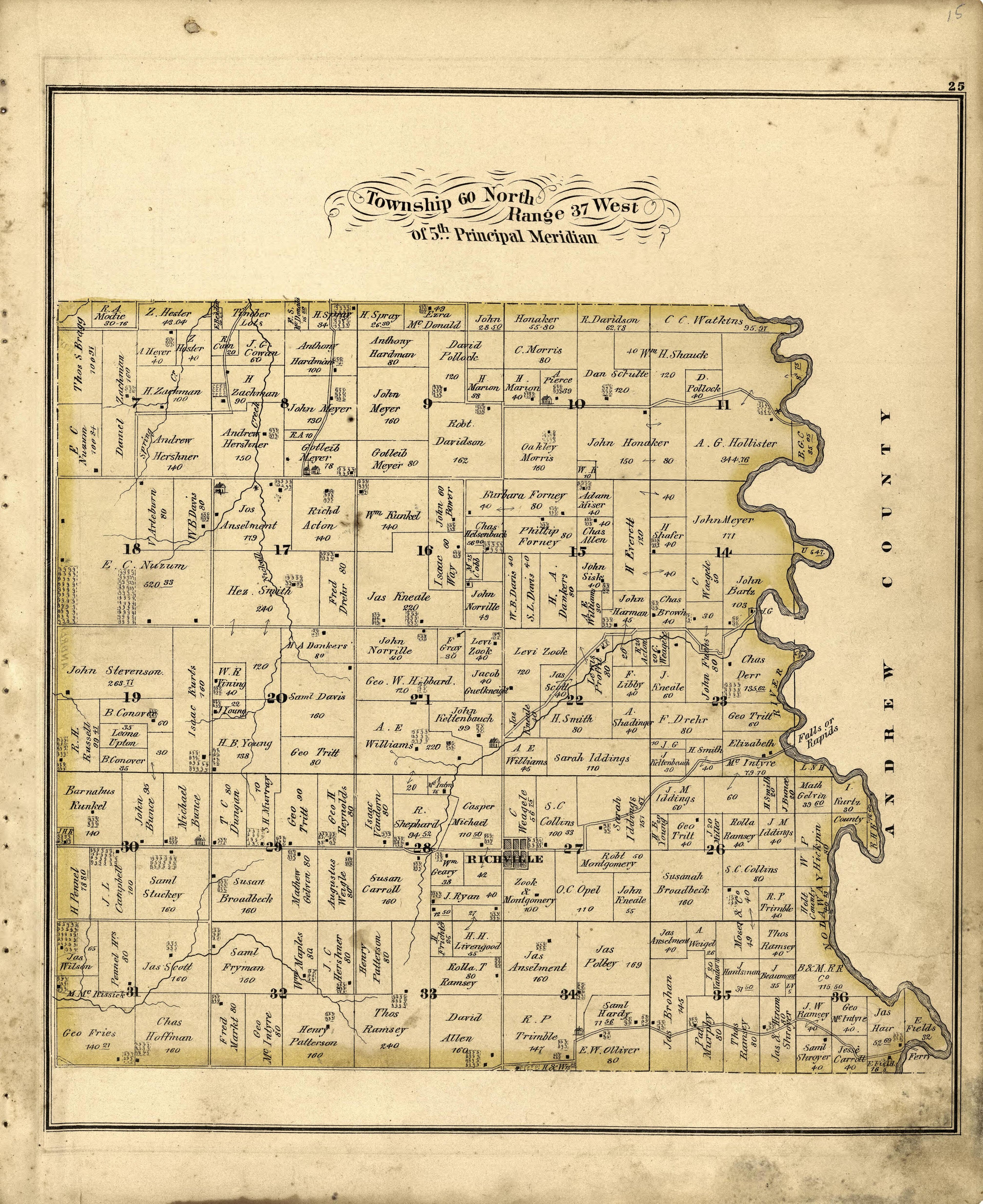 Township 60 North Range 37 West of 5th Principal Meridian from an Illustrated Historical Atlas Map of Holt County, Mo. : Carefully Compiled from Personal Examinations and Surveys 1877 by Relic Map Company