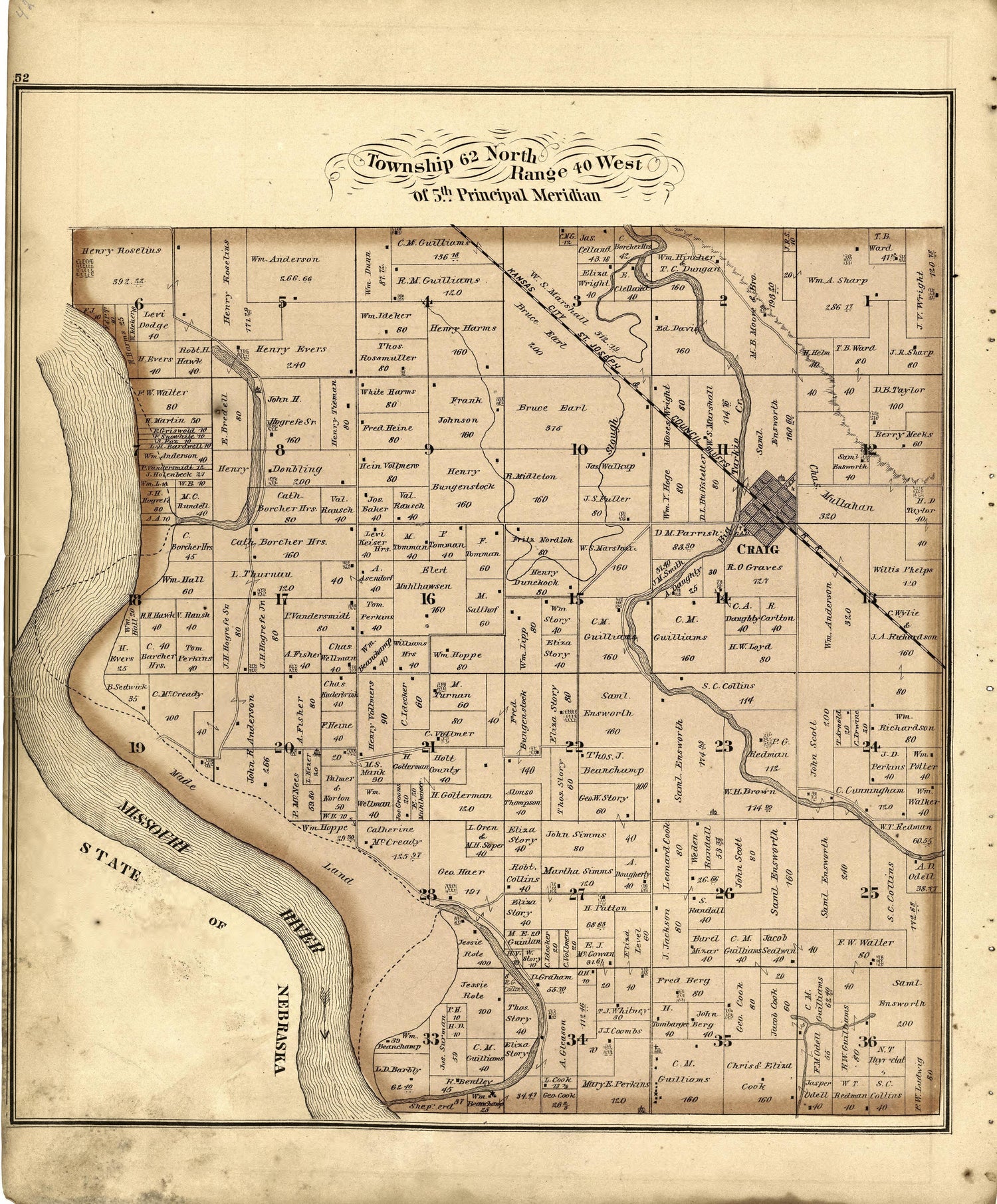 This old map of Holt County, Missouri,  was created by Brink, McDonough &amp; Co in 1877
