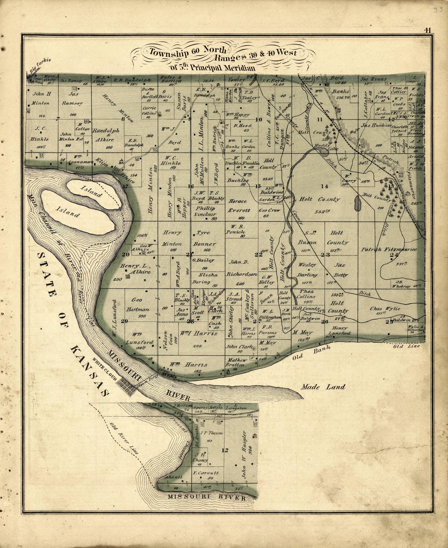 Township 60 North Ranges 39 &amp; 40 West of 5th Principal Meridian from an Illustrated Historical Atlas Map of Holt County, Mo. : Carefully Compiled from Personal Examinations and Surveys 1877 by Relic Map Company