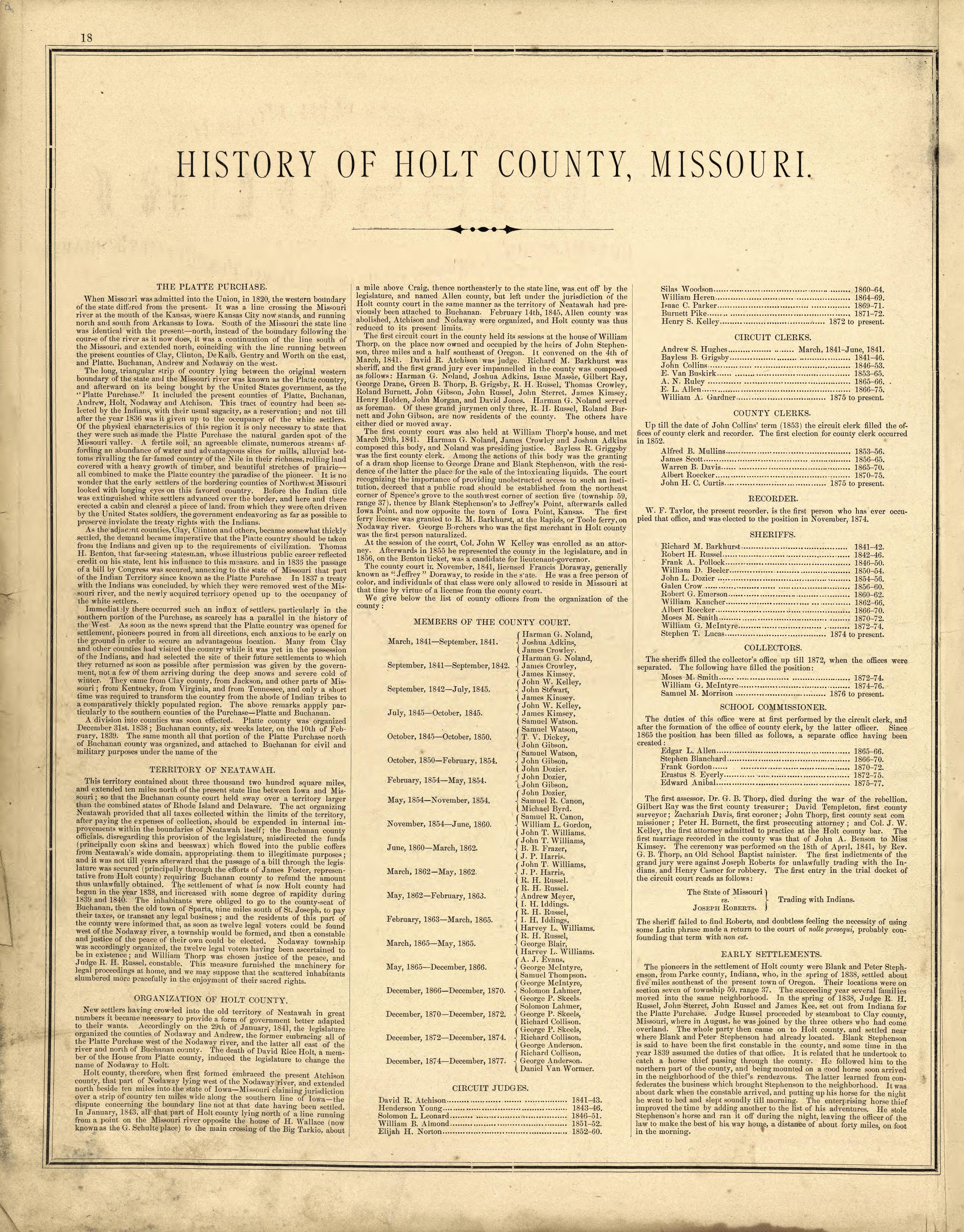 This old map of Holt County, Missouri,  was created by Brink, McDonough &amp; Co in 1877