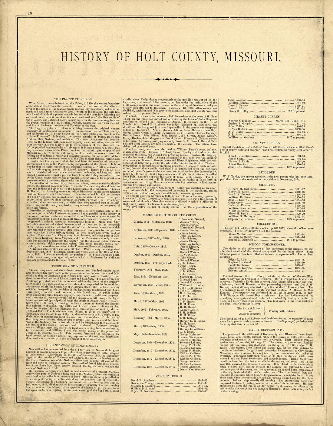 This old map of Holt County, Missouri,  was created by Brink, McDonough &amp; Co in 1877