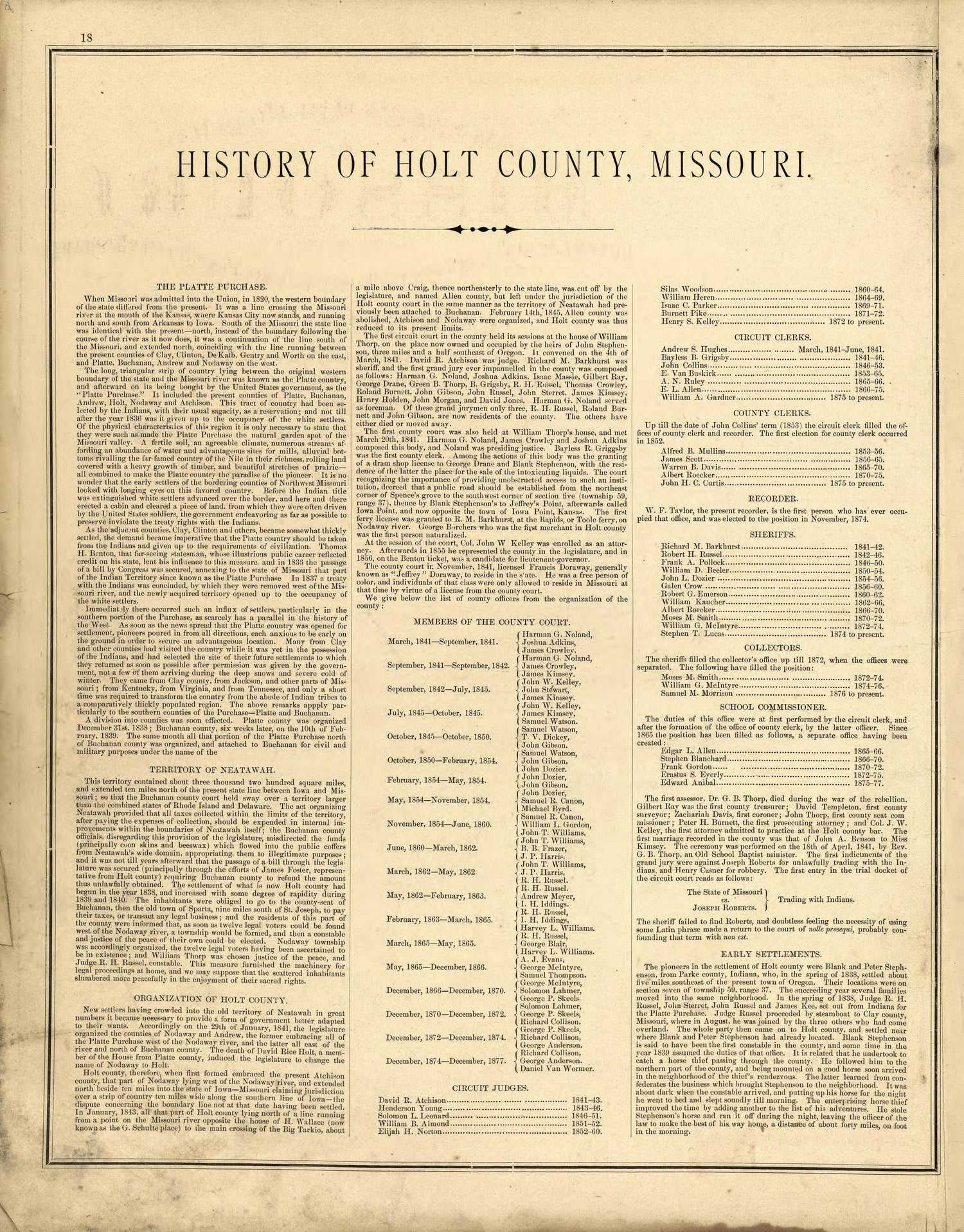 This old map of Holt County, Missouri,  was created by Brink, McDonough &amp; Co in 1877