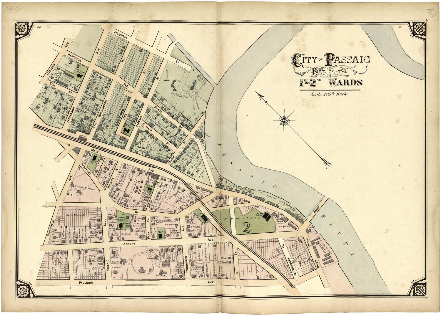 City of Passaic Part of the 1st and 2nd Wards from Atlas of Passaic County, New-Jersey : from Actual Surveys of Each Township and Village Under the Supervision of the Publishers, Assisted by Able Engineers of Paterson 1877 by Relic Map Company