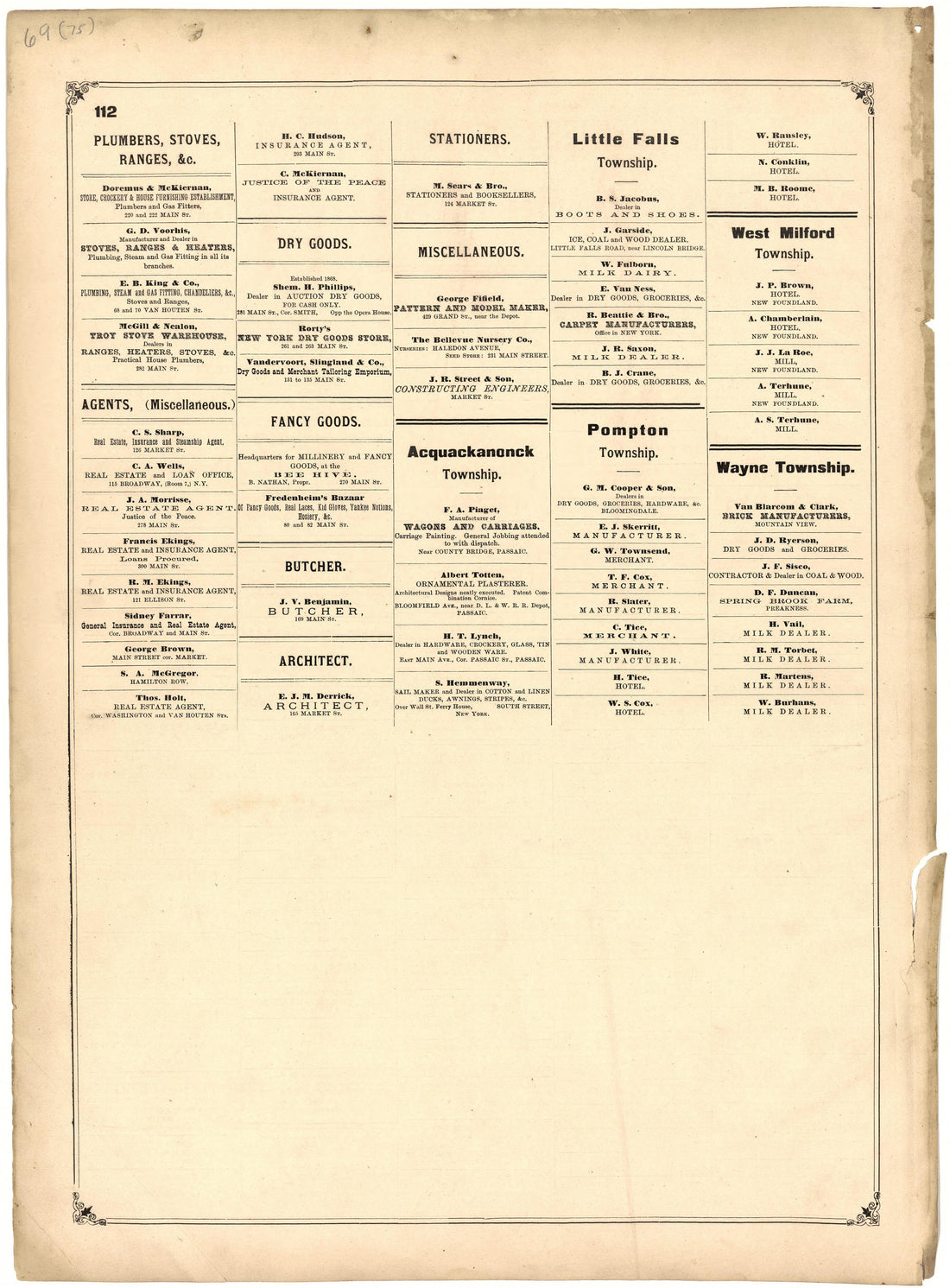 Patrons of This Atlas from Atlas of Passaic County, New-Jersey : from Actual Surveys of Each Township and Village Under the Supervision of the Publishers, Assisted by Able Engineers of Paterson 1877 by Relic Map Company