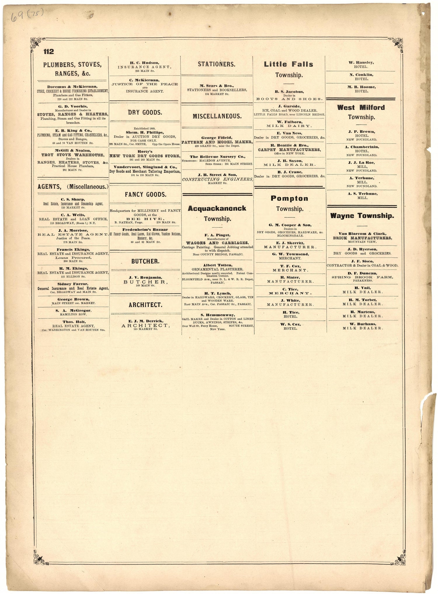 Patrons of This Atlas from Atlas of Passaic County, New-Jersey : from Actual Surveys of Each Township and Village Under the Supervision of the Publishers, Assisted by Able Engineers of Paterson 1877 by Relic Map Company