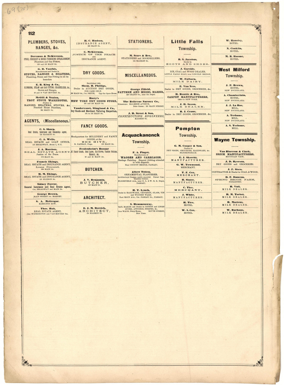 Patrons of This Atlas from Atlas of Passaic County, New-Jersey : from Actual Surveys of Each Township and Village Under the Supervision of the Publishers, Assisted by Able Engineers of Paterson 1877 by Relic Map Company