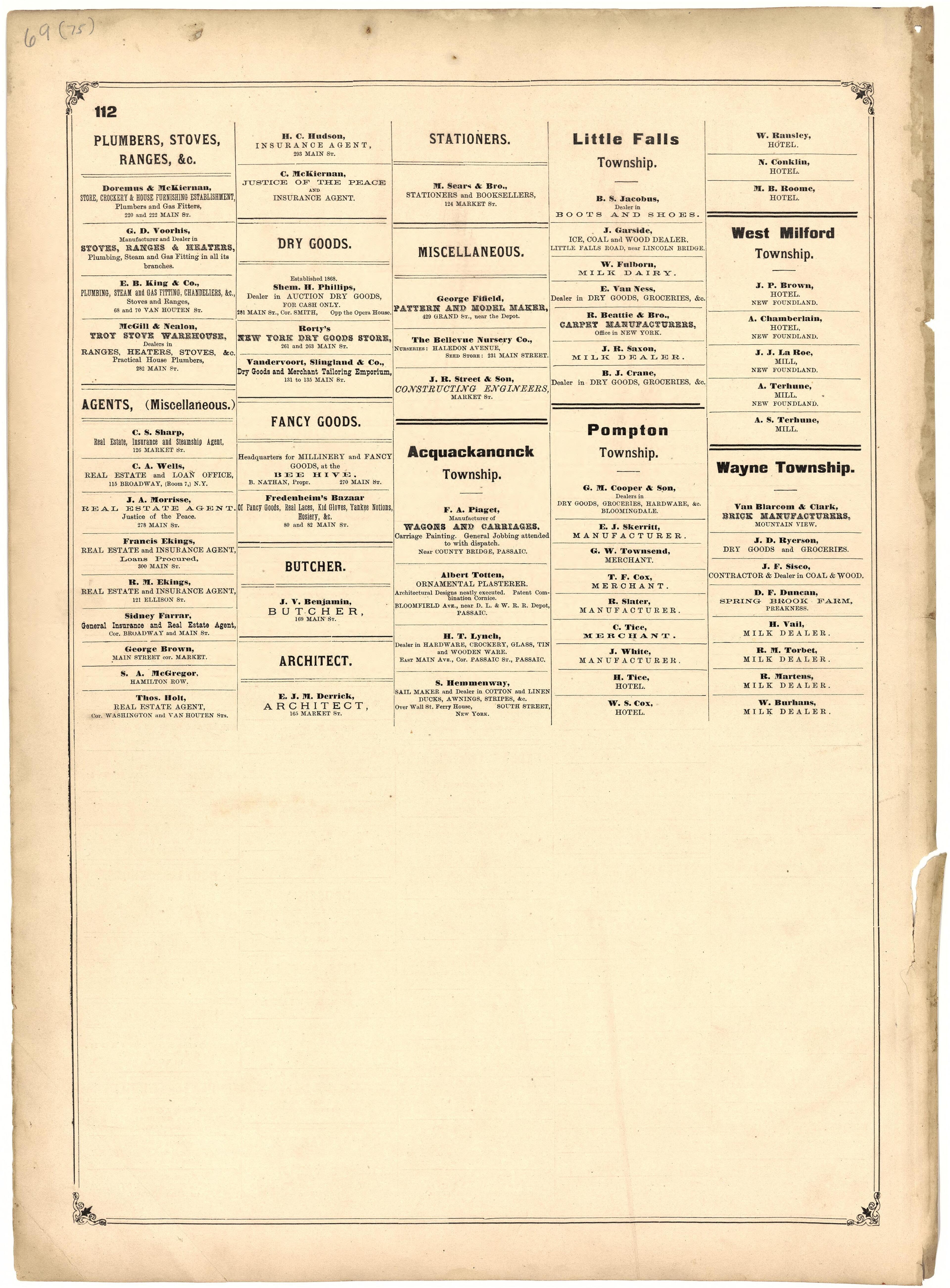 Patrons of This Atlas from Atlas of Passaic County, New-Jersey : from Actual Surveys of Each Township and Village Under the Supervision of the Publishers, Assisted by Able Engineers of Paterson 1877 by Relic Map Company