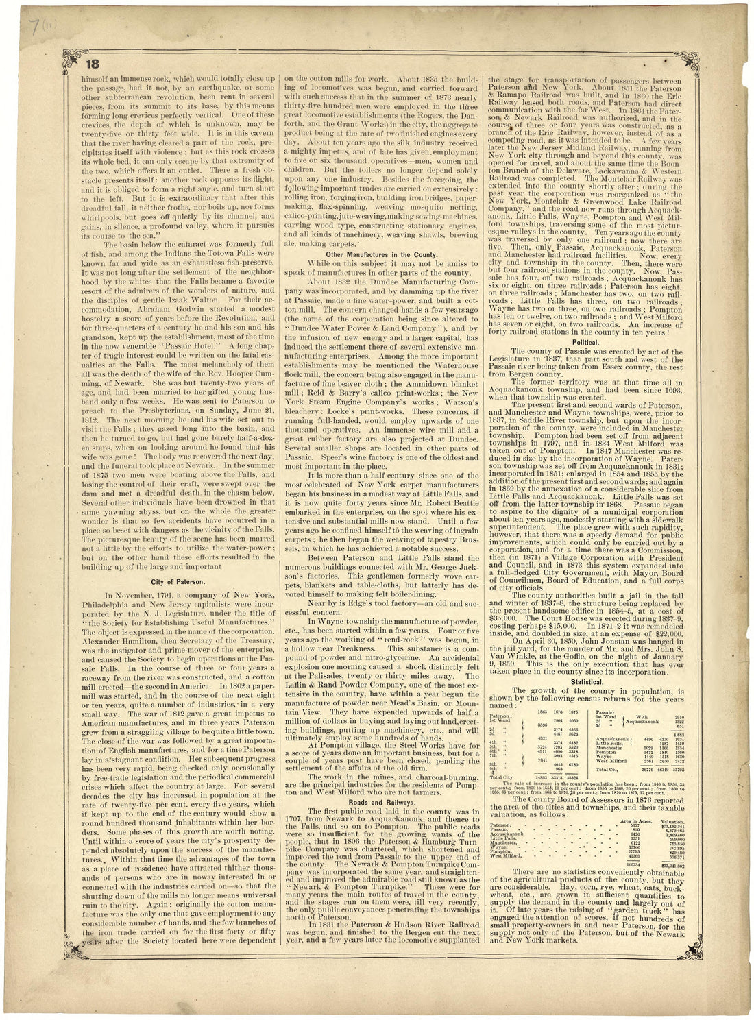 Historical Sketch of Passaic County from Atlas of Passaic County, New-Jersey : from Actual Surveys of Each Township and Village Under the Supervision of the Publishers, Assisted by Able Engineers of Paterson 1877 by Relic Map Company
