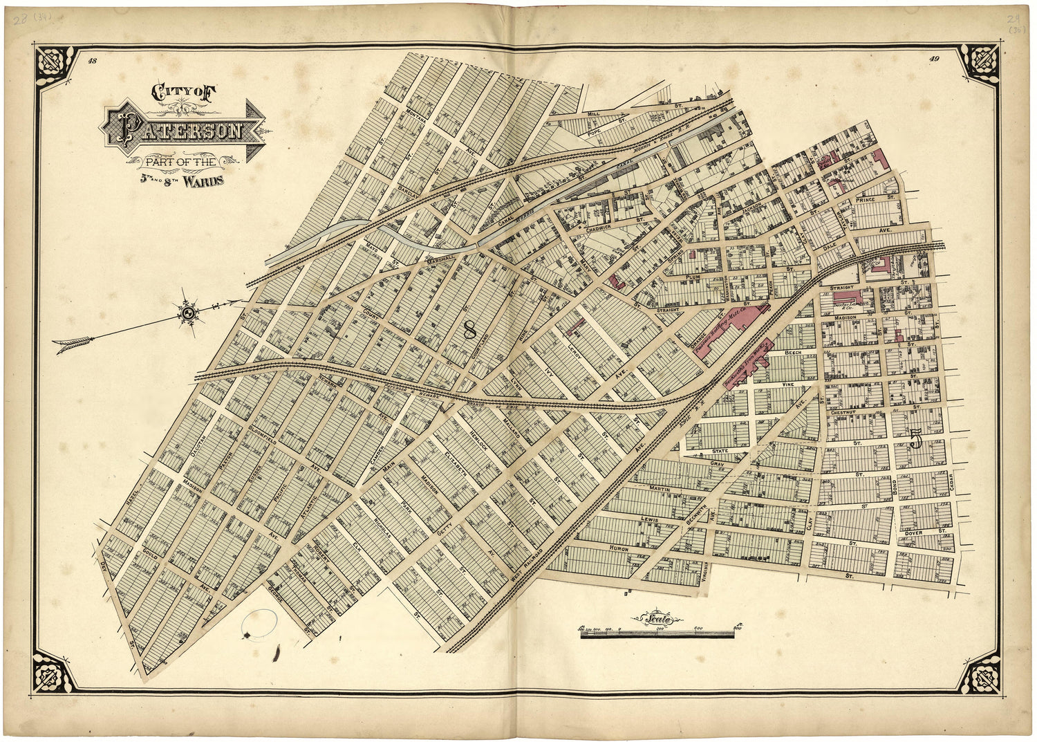 City of Paterson Part of the 5th and 8th Wards from Atlas of Passaic County, New-Jersey : from Actual Surveys of Each Township and Village Under the Supervision of the Publishers, Assisted by Able Engineers of Paterson 1877 by Relic Map Company