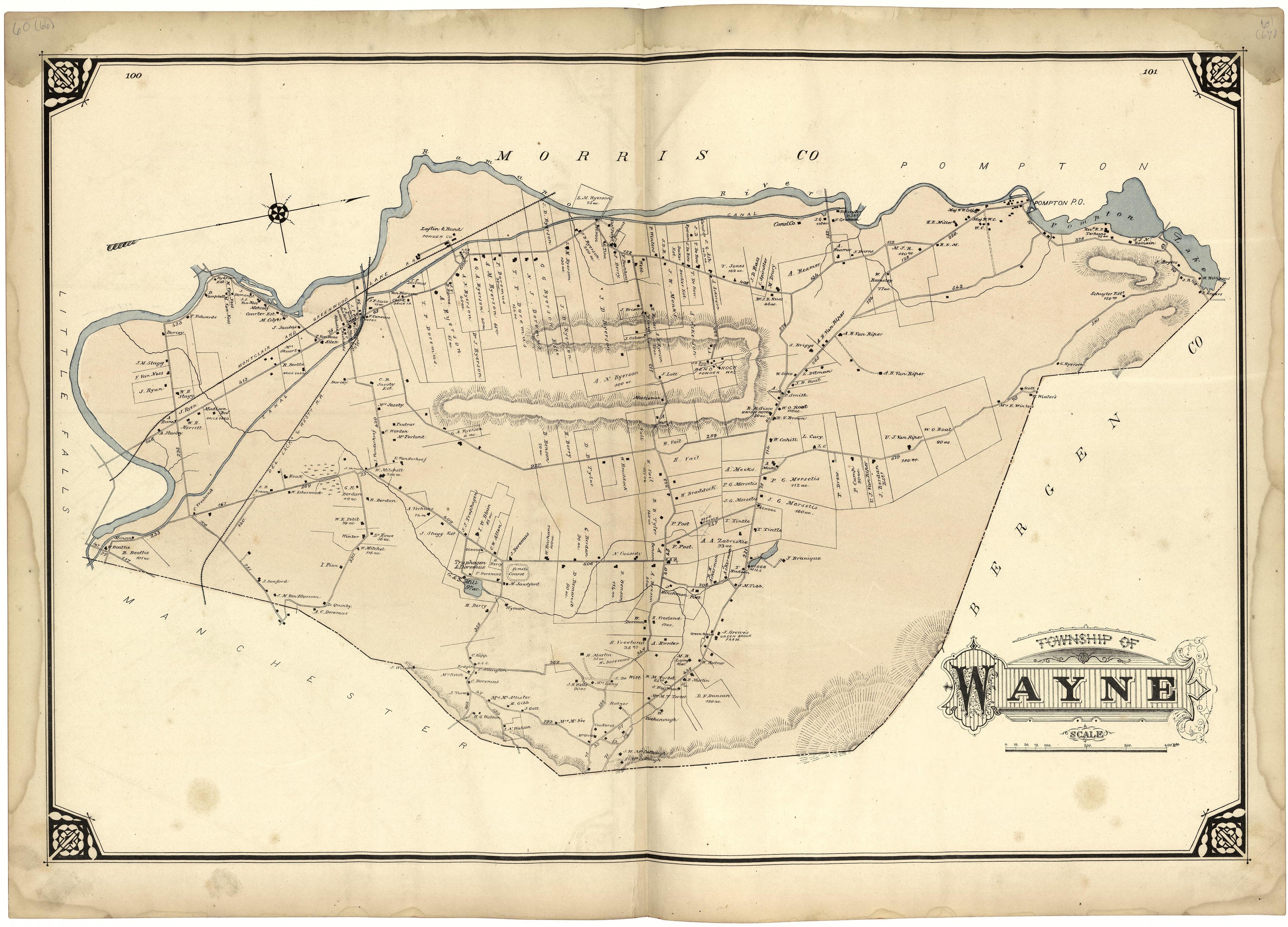 Township of Wayne from Atlas of Passaic County, New-Jersey : from Actual Surveys of Each Township and Village Under the Supervision of the Publishers, Assisted by Able Engineers of Paterson 1877 by Relic Map Company