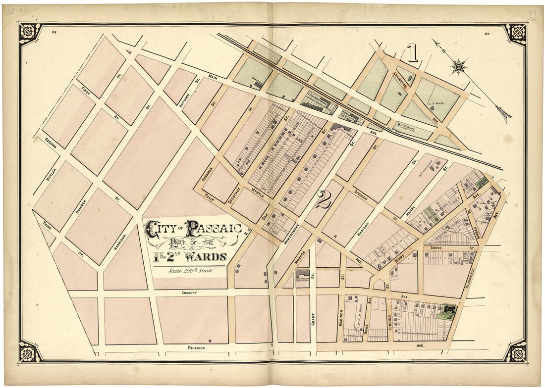 City of Passaic Part of the 1st and 2nd Wards from Atlas of Passaic County, New-Jersey : from Actual Surveys of Each Township and Village Under the Supervision of the Publishers, Assisted by Able Engineers of Paterson 1877 by Relic Map Company
