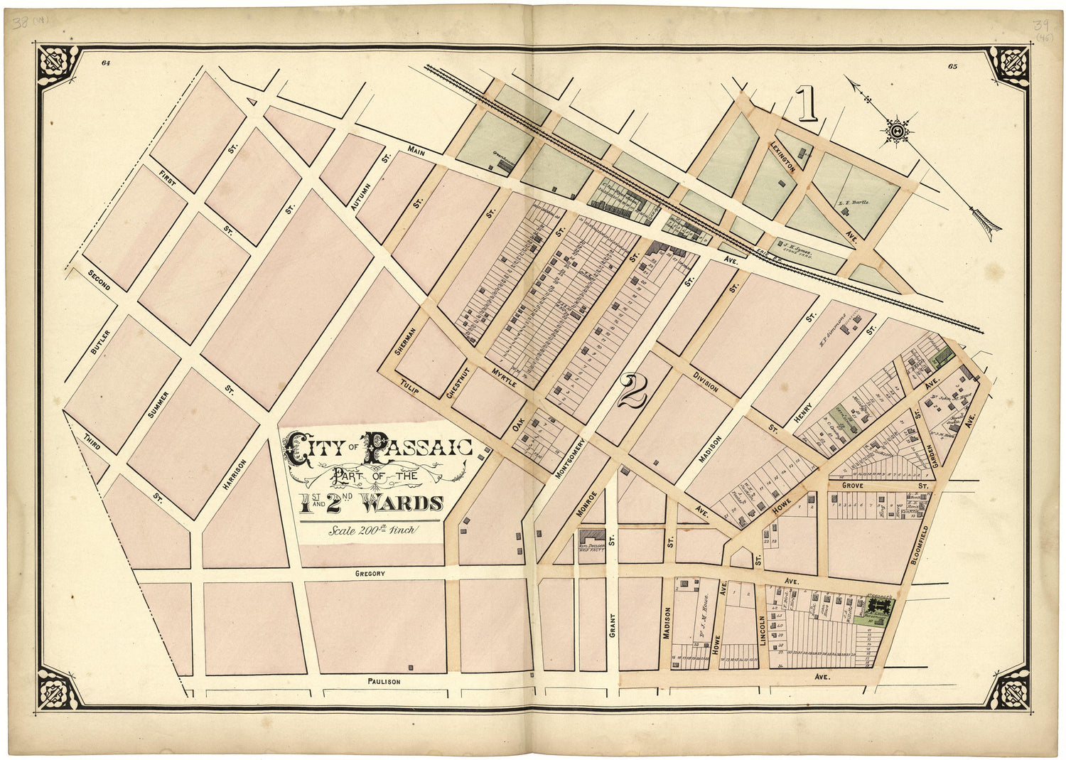 City of Passaic Part of the 1st and 2nd Wards from Atlas of Passaic County, New-Jersey : from Actual Surveys of Each Township and Village Under the Supervision of the Publishers, Assisted by Able Engineers of Paterson 1877 by Relic Map Company