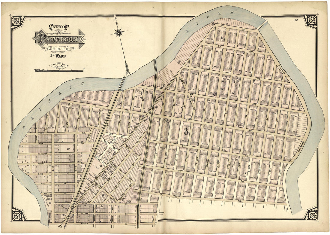 City of Paterson Part of the 3rd Ward from Atlas of Passaic County, New-Jersey : from Actual Surveys of Each Township and Village Under the Supervision of the Publishers, Assisted by Able Engineers of Paterson 1877 by Relic Map Company