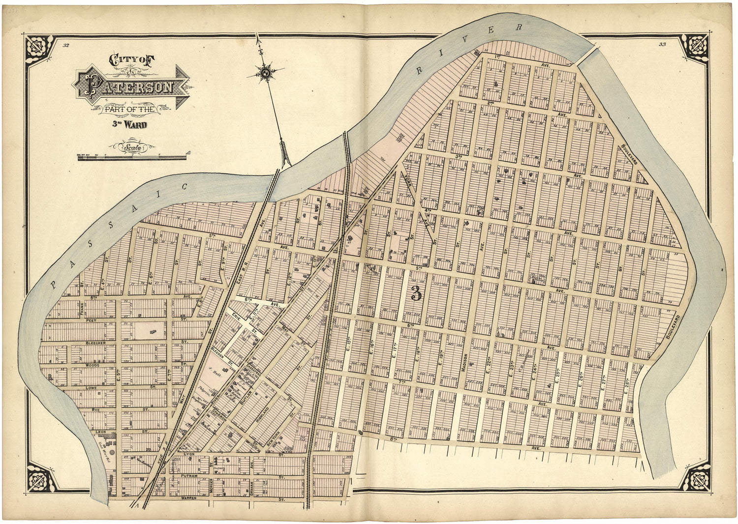 City of Paterson Part of the 3rd Ward from Atlas of Passaic County, New-Jersey : from Actual Surveys of Each Township and Village Under the Supervision of the Publishers, Assisted by Able Engineers of Paterson 1877 by Relic Map Company