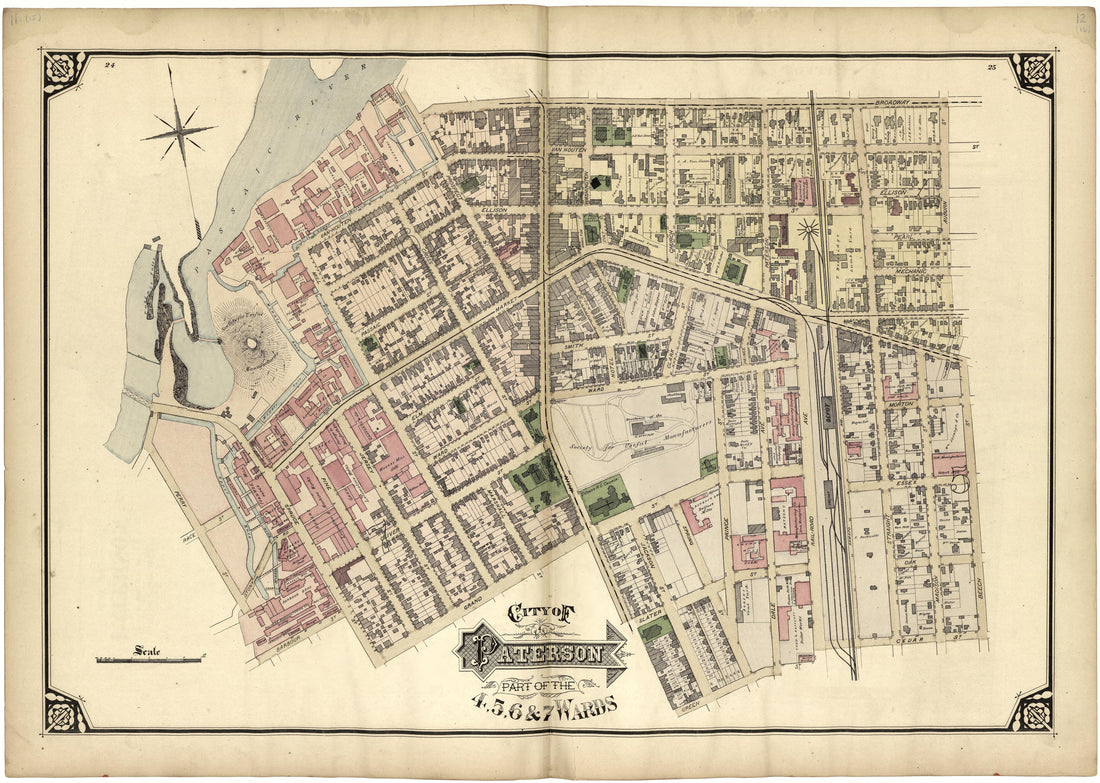 City of Paterson Part of the 4, 5, 6 &amp; 7 Wards from Atlas of Passaic County, New-Jersey : from Actual Surveys of Each Township and Village Under the Supervision of the Publishers, Assisted by Able Engineers of Paterson 1877 by Relic Map Company