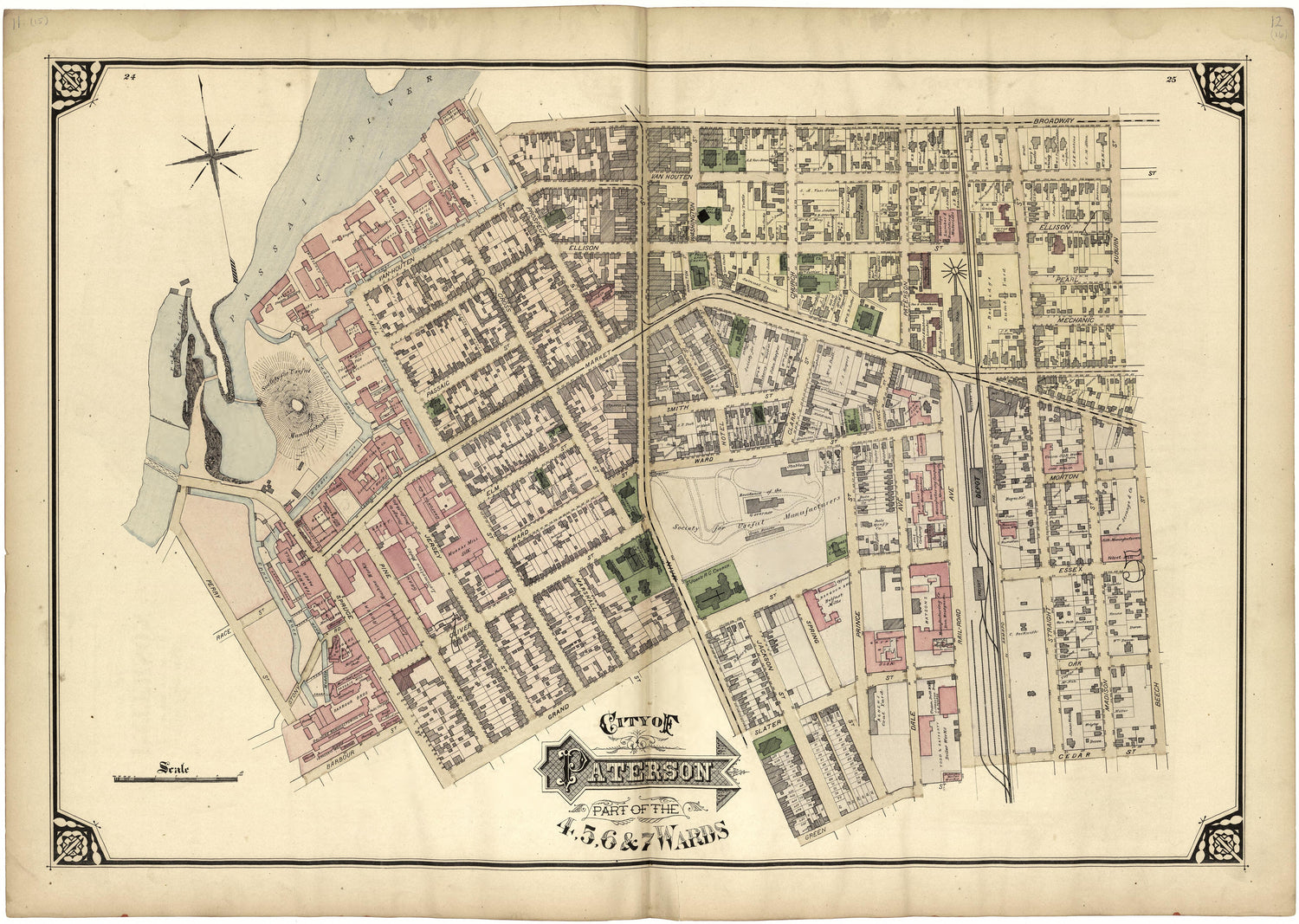 City of Paterson Part of the 4, 5, 6 &amp; 7 Wards from Atlas of Passaic County, New-Jersey : from Actual Surveys of Each Township and Village Under the Supervision of the Publishers, Assisted by Able Engineers of Paterson 1877 by Relic Map Company