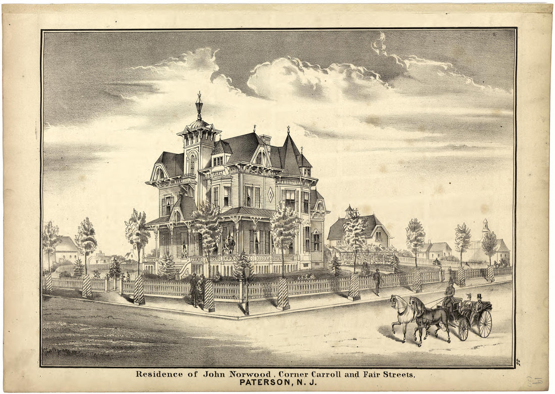 Residence of John Norwood, Corner Carroll and Fair Streets from Atlas of Passaic County, New-Jersey : from Actual Surveys of Each Township and Village Under the Supervision of the Publishers, Assisted by Able Engineers of Paterson 1877 by Relic Map Company