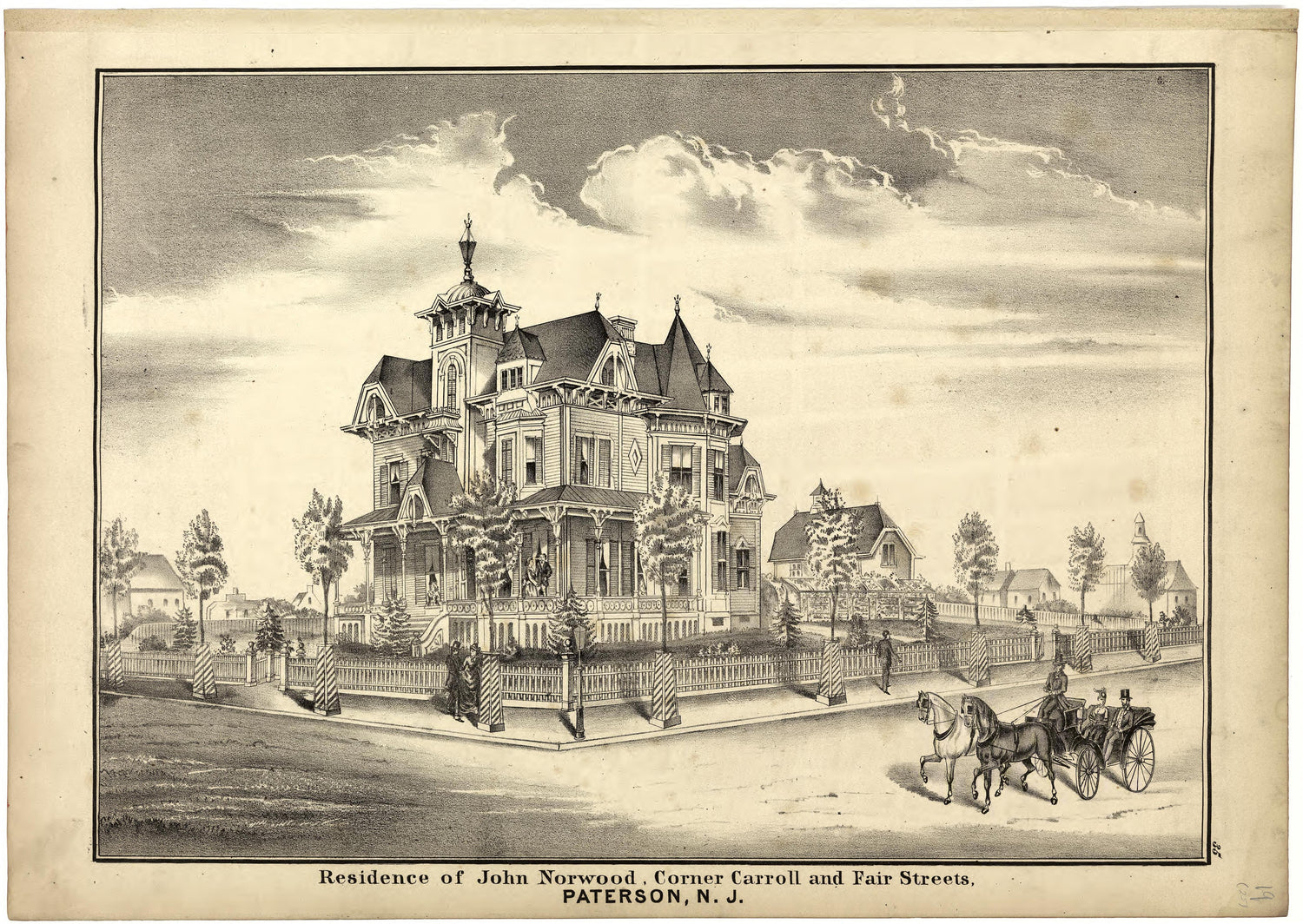 Residence of John Norwood, Corner Carroll and Fair Streets from Atlas of Passaic County, New-Jersey : from Actual Surveys of Each Township and Village Under the Supervision of the Publishers, Assisted by Able Engineers of Paterson 1877 by Relic Map Company