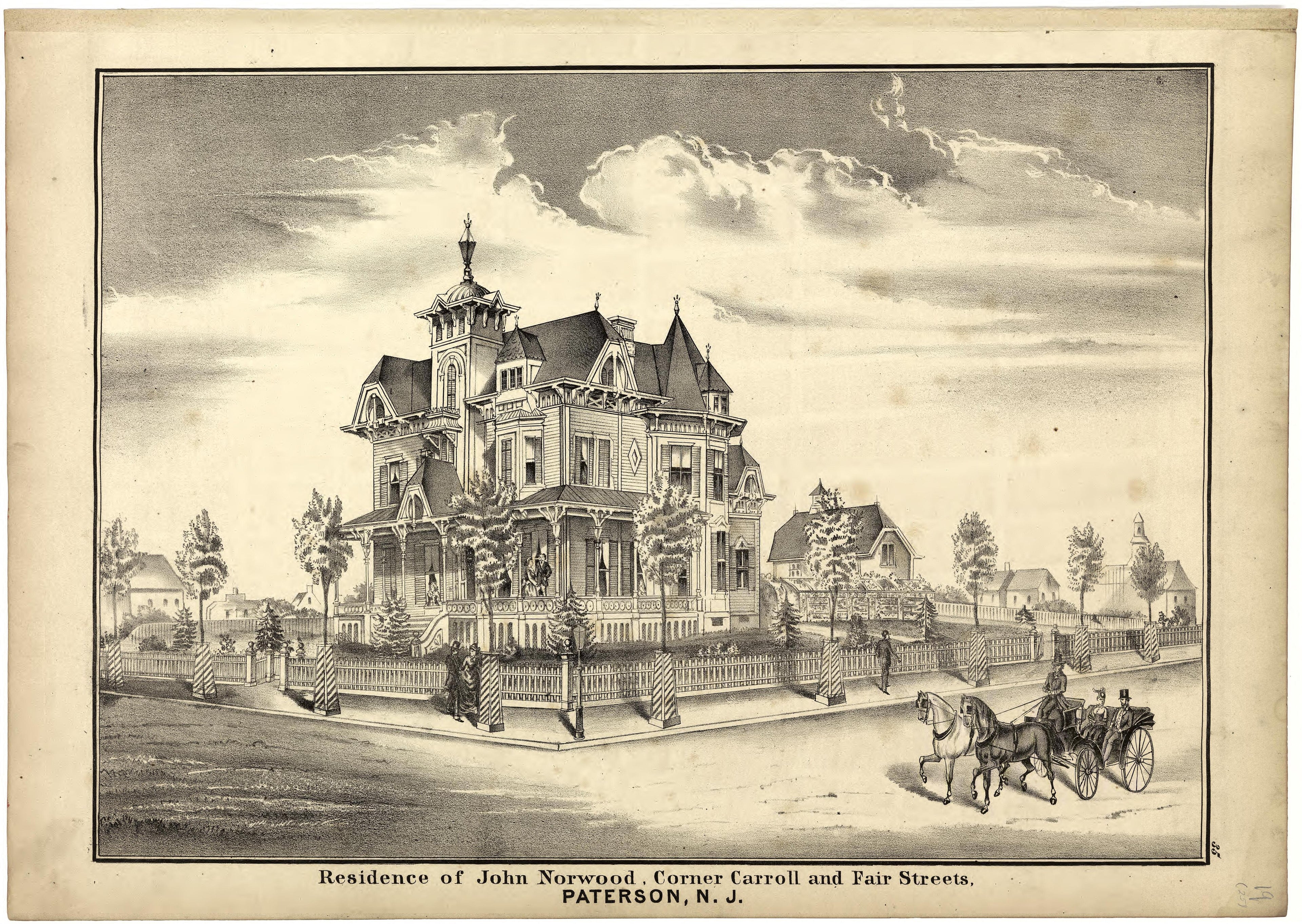 Residence of John Norwood, Corner Carroll and Fair Streets from Atlas of Passaic County, New-Jersey : from Actual Surveys of Each Township and Village Under the Supervision of the Publishers, Assisted by Able Engineers of Paterson 1877 by Relic Map Company