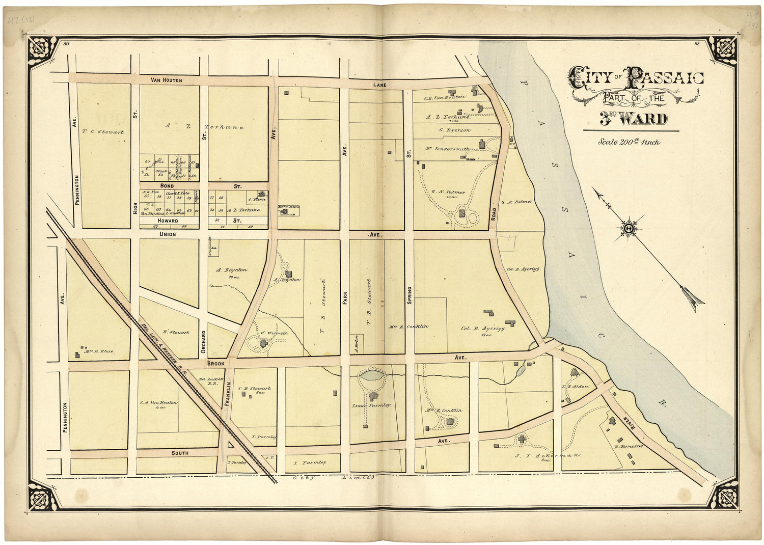 City of Passaic Part of the 3rd Ward from Atlas of Passaic County, New-Jersey : from Actual Surveys of Each Township and Village Under the Supervision of the Publishers, Assisted by Able Engineers of Paterson 1877 by Relic Map Company