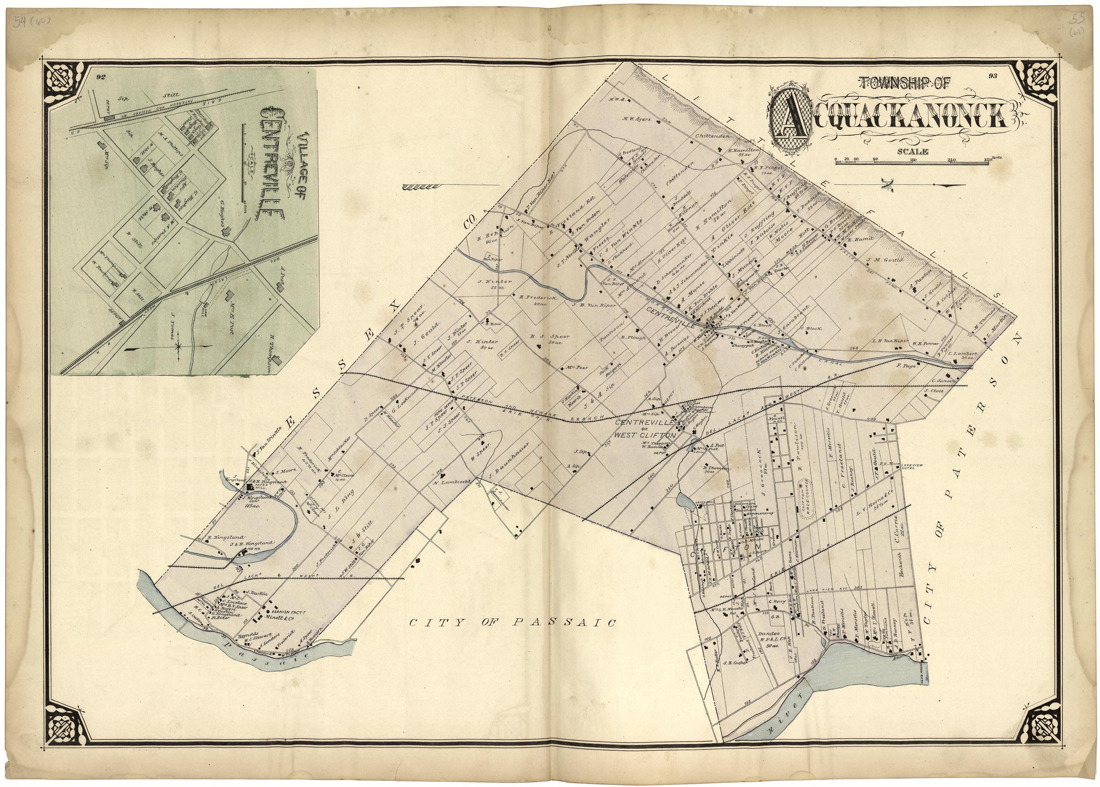 Township of Acquackanonck from Atlas of Passaic County, New-Jersey : from Actual Surveys of Each Township and Village Under the Supervision of the Publishers, Assisted by Able Engineers of Paterson 1877 by Relic Map Company