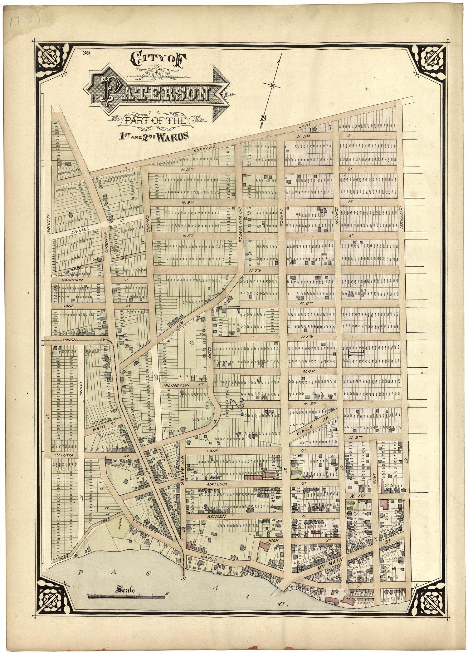 City of Paterson Part of the 1st and 2nd Wards from Atlas of Passaic County, New-Jersey : from Actual Surveys of Each Township and Village Under the Supervision of the Publishers, Assisted by Able Engineers of Paterson 1877 by Relic Map Company