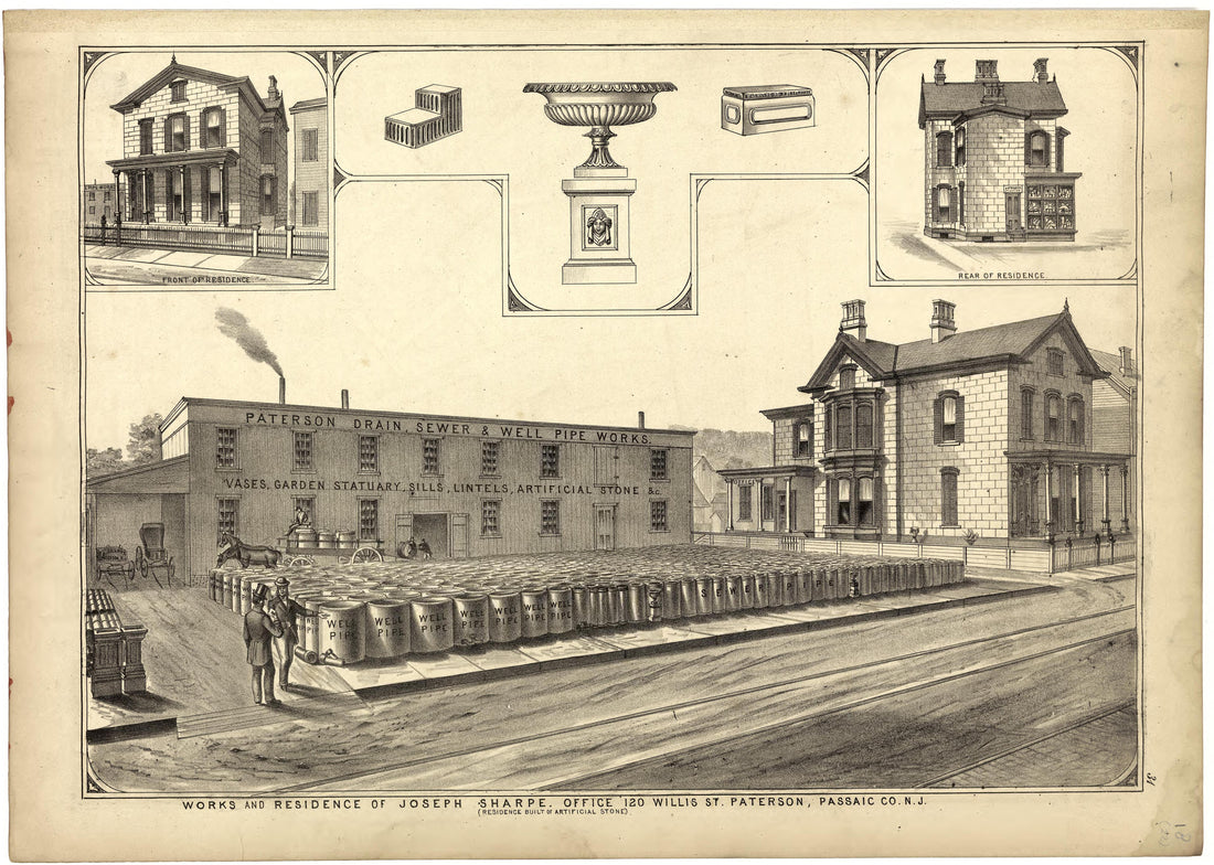 Illustrations - Works and Residence of Joseph Sharpe from Atlas of Passaic County, New-Jersey : from Actual Surveys of Each Township and Village Under the Supervision of the Publishers, Assisted by Able Engineers of Paterson 1877 by Relic Map Company