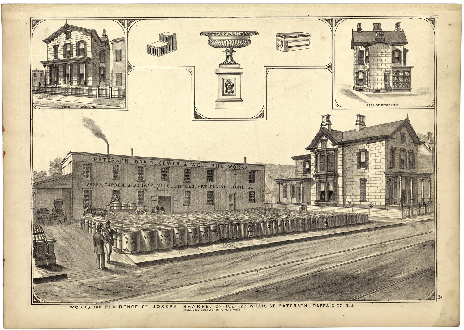Illustrations - Works and Residence of Joseph Sharpe from Atlas of Passaic County, New-Jersey : from Actual Surveys of Each Township and Village Under the Supervision of the Publishers, Assisted by Able Engineers of Paterson 1877 by Relic Map Company