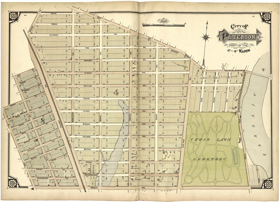 City of Paterson Part of the 4th and 8th Wards from Atlas of Passaic County, New-Jersey : from Actual Surveys of Each Township and Village Under the Supervision of the Publishers, Assisted by Able Engineers of Paterson 1877 by Relic Map Company