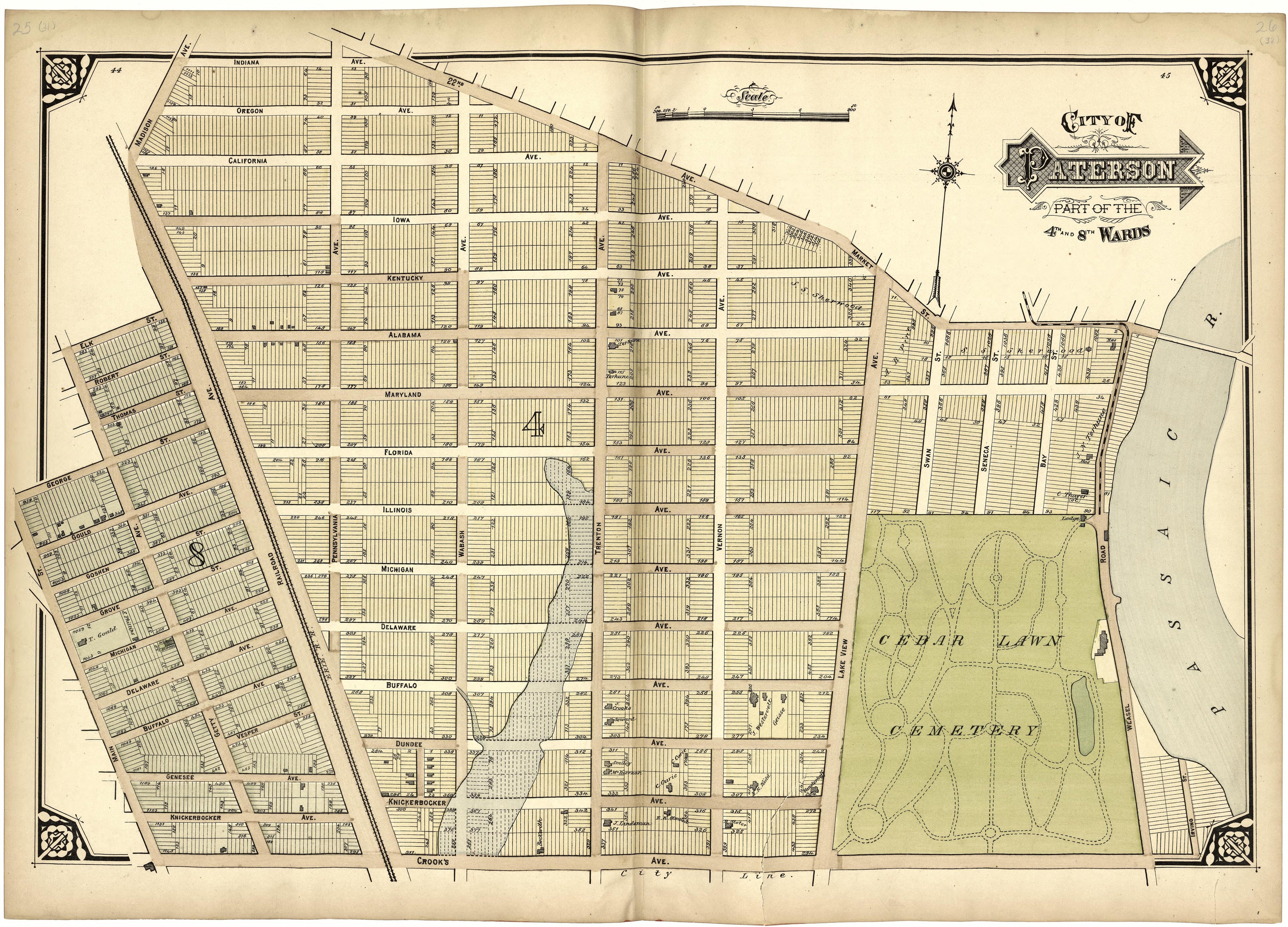 City of Paterson Part of the 4th and 8th Wards from Atlas of Passaic County, New-Jersey : from Actual Surveys of Each Township and Village Under the Supervision of the Publishers, Assisted by Able Engineers of Paterson 1877 by Relic Map Company
