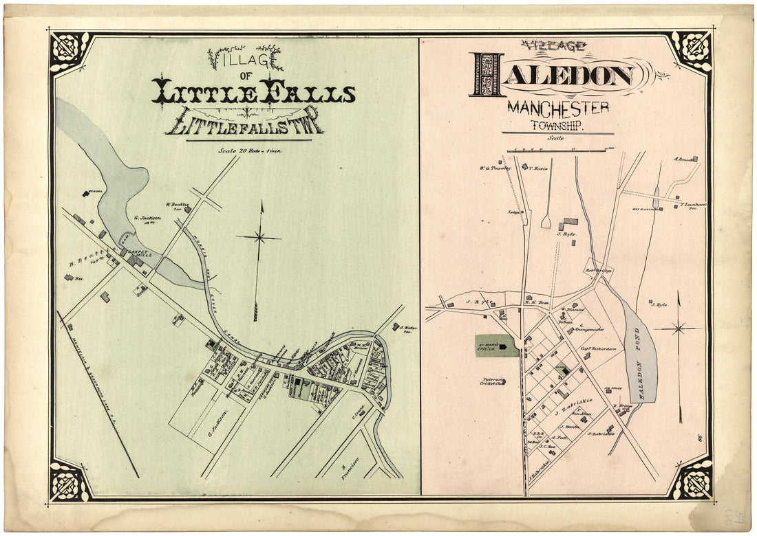 Village of Little Falls; Village of Haledon from Atlas of Passaic County, New-Jersey : from Actual Surveys of Each Township and Village Under the Supervision of the Publishers, Assisted by Able Engineers of Paterson 1877 by Relic Map Company