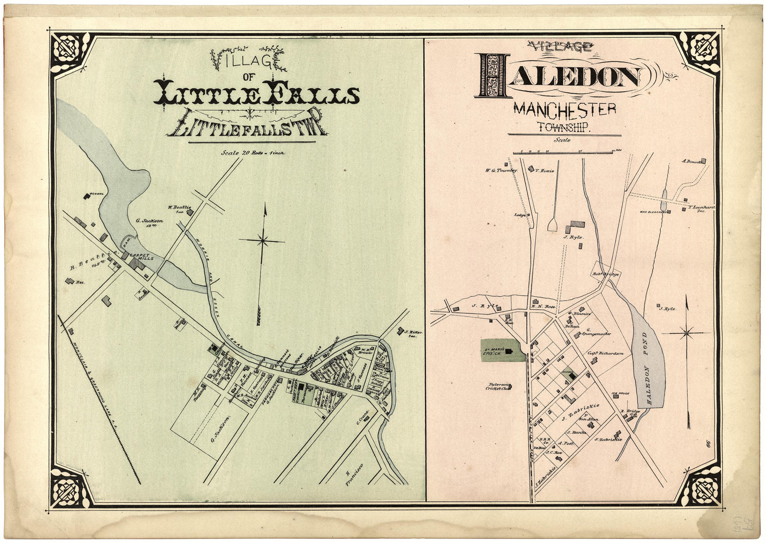 Village of Little Falls; Village of Haledon from Atlas of Passaic County, New-Jersey : from Actual Surveys of Each Township and Village Under the Supervision of the Publishers, Assisted by Able Engineers of Paterson 1877 by Relic Map Company