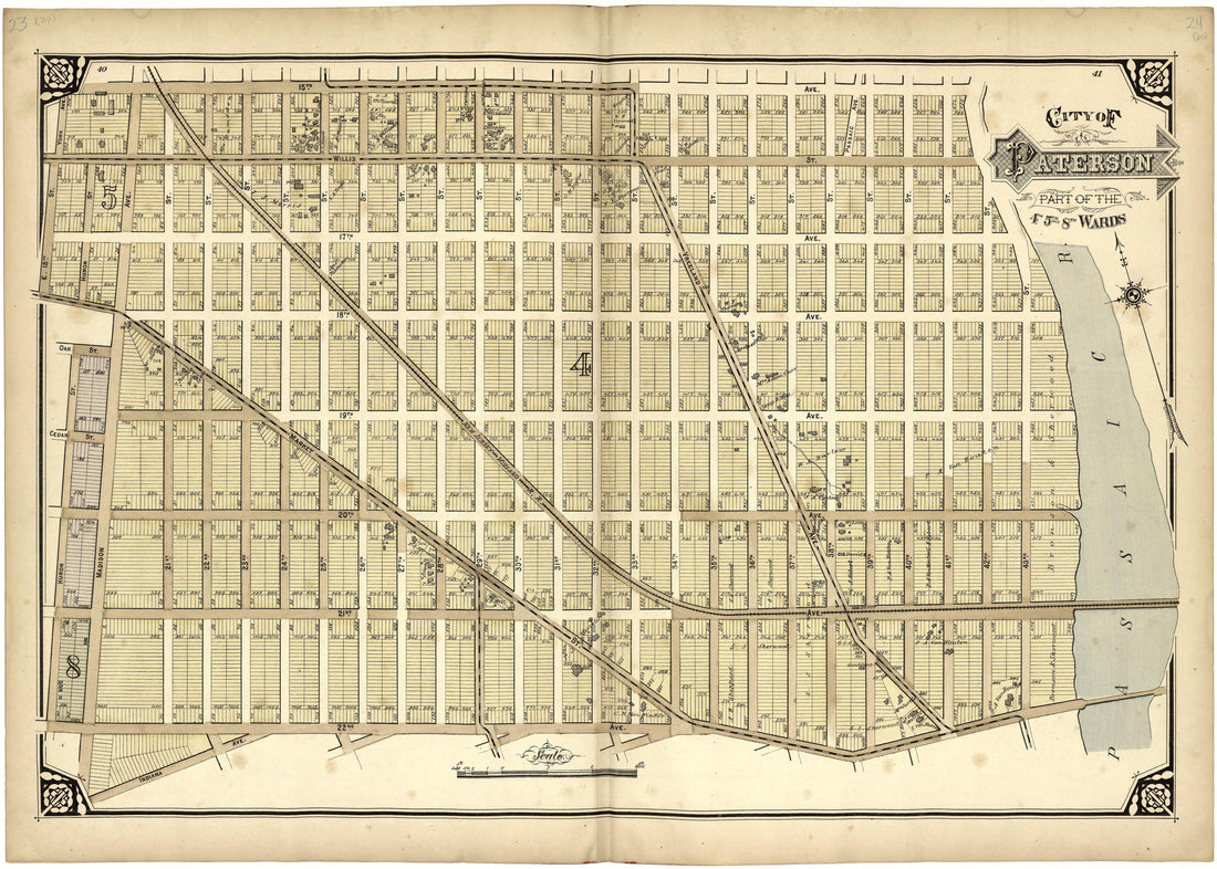 City of Paterson Part of the 4th 5th and 8th Wards from Atlas of Passaic County, New-Jersey : from Actual Surveys of Each Township and Village Under the Supervision of the Publishers, Assisted by Able Engineers of Paterson 1877 by Relic Map Company
