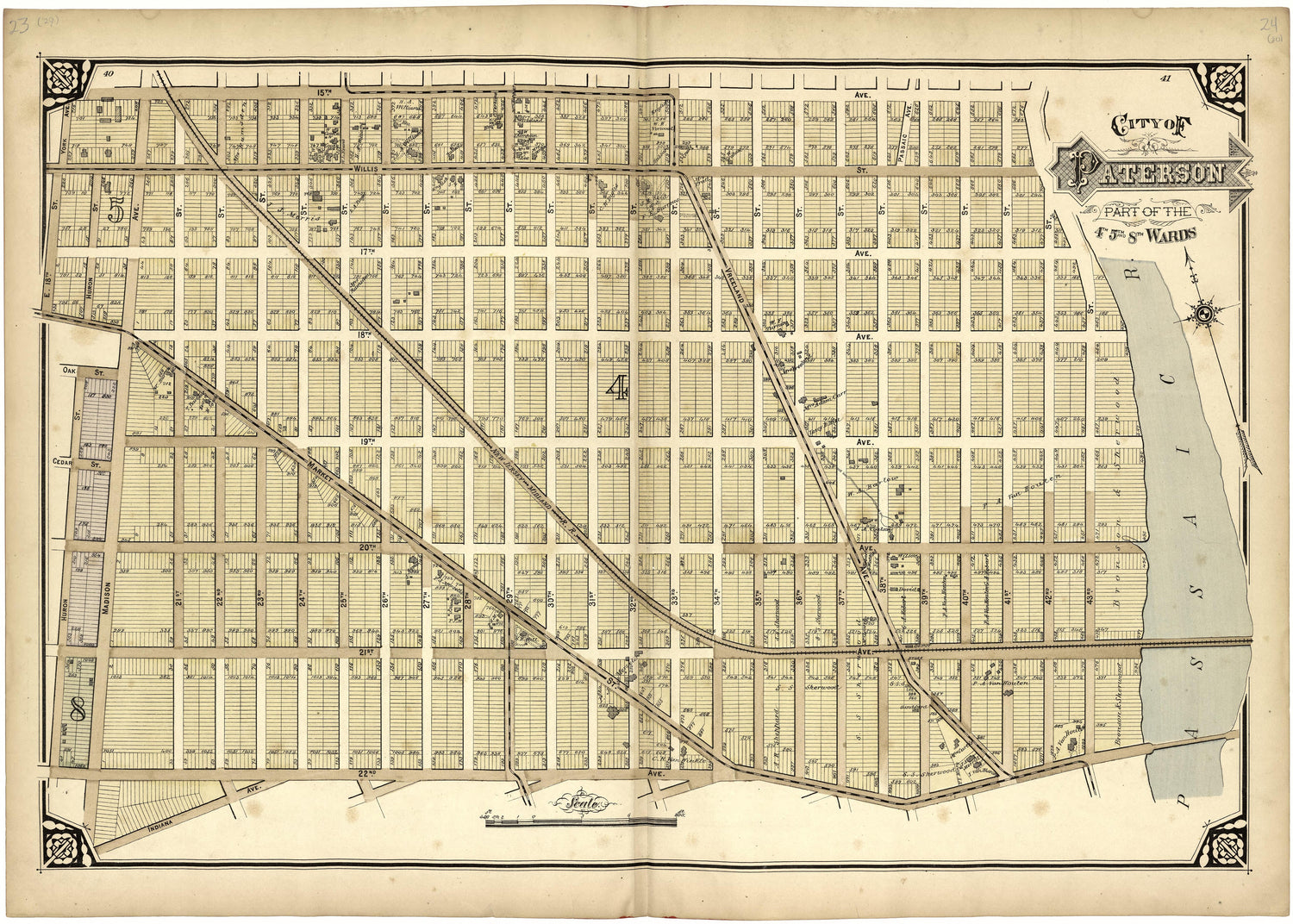 City of Paterson Part of the 4th 5th and 8th Wards from Atlas of Passaic County, New-Jersey : from Actual Surveys of Each Township and Village Under the Supervision of the Publishers, Assisted by Able Engineers of Paterson 1877 by Relic Map Company