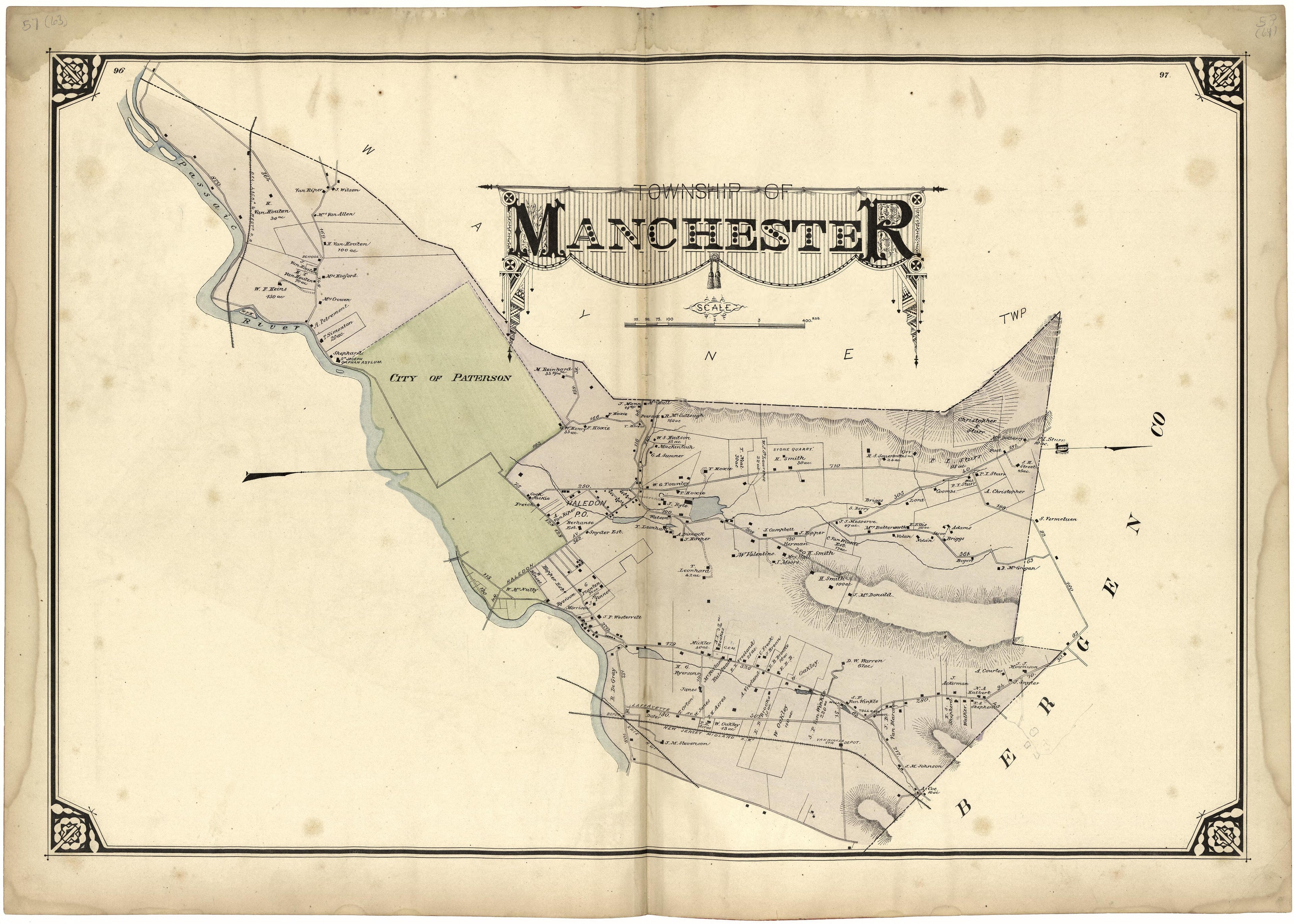 Township of Manchester from Atlas of Passaic County, New-Jersey : from Actual Surveys of Each Township and Village Under the Supervision of the Publishers, Assisted by Able Engineers of Paterson 1877 by Relic Map Company