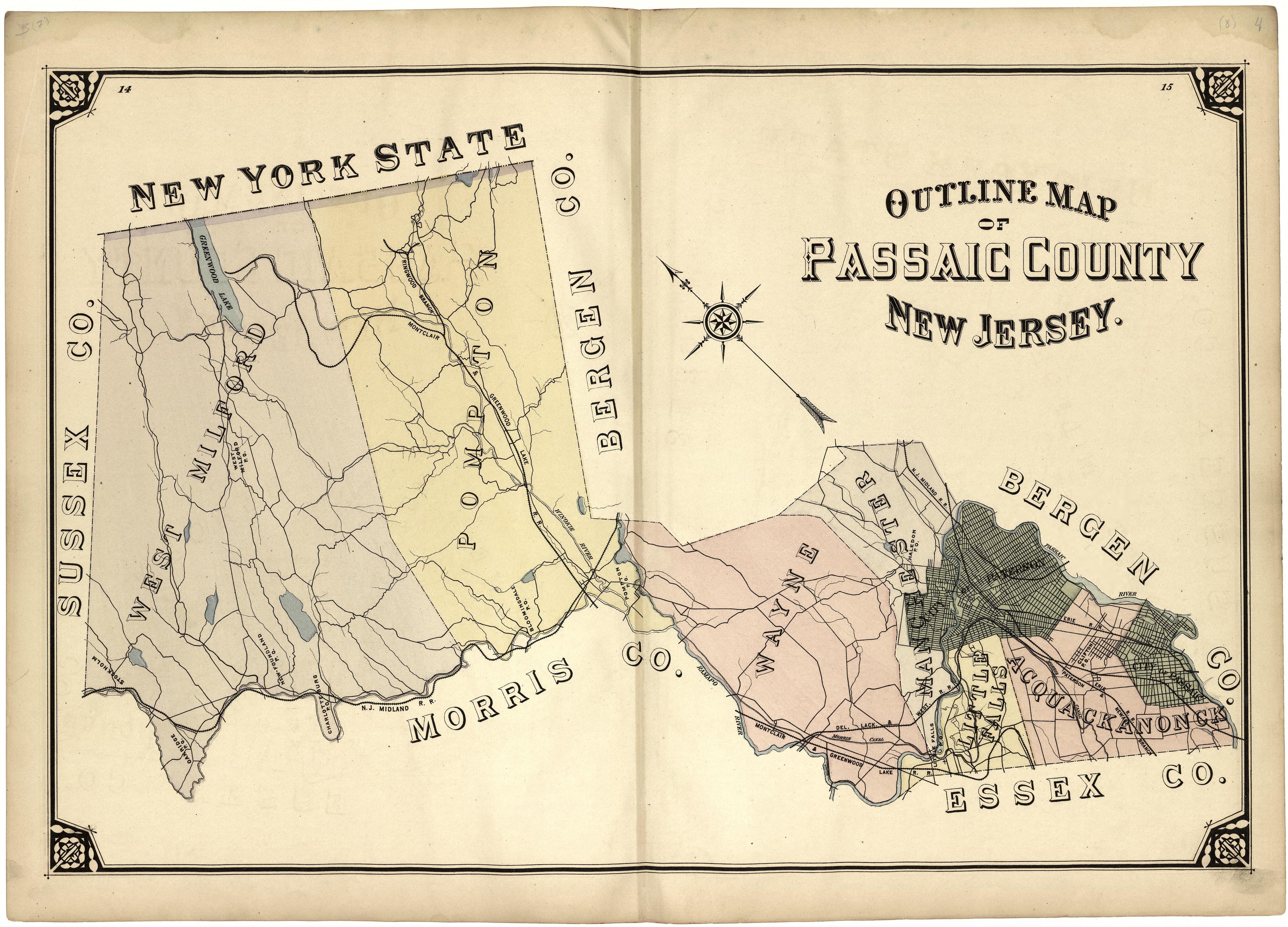 Outline Map of Passaic County, New Jersey from Atlas of Passaic County, New-Jersey : from Actual Surveys of Each Township and Village Under the Supervision of the Publishers, Assisted by Able Engineers of Paterson 1877 by Relic Map Company