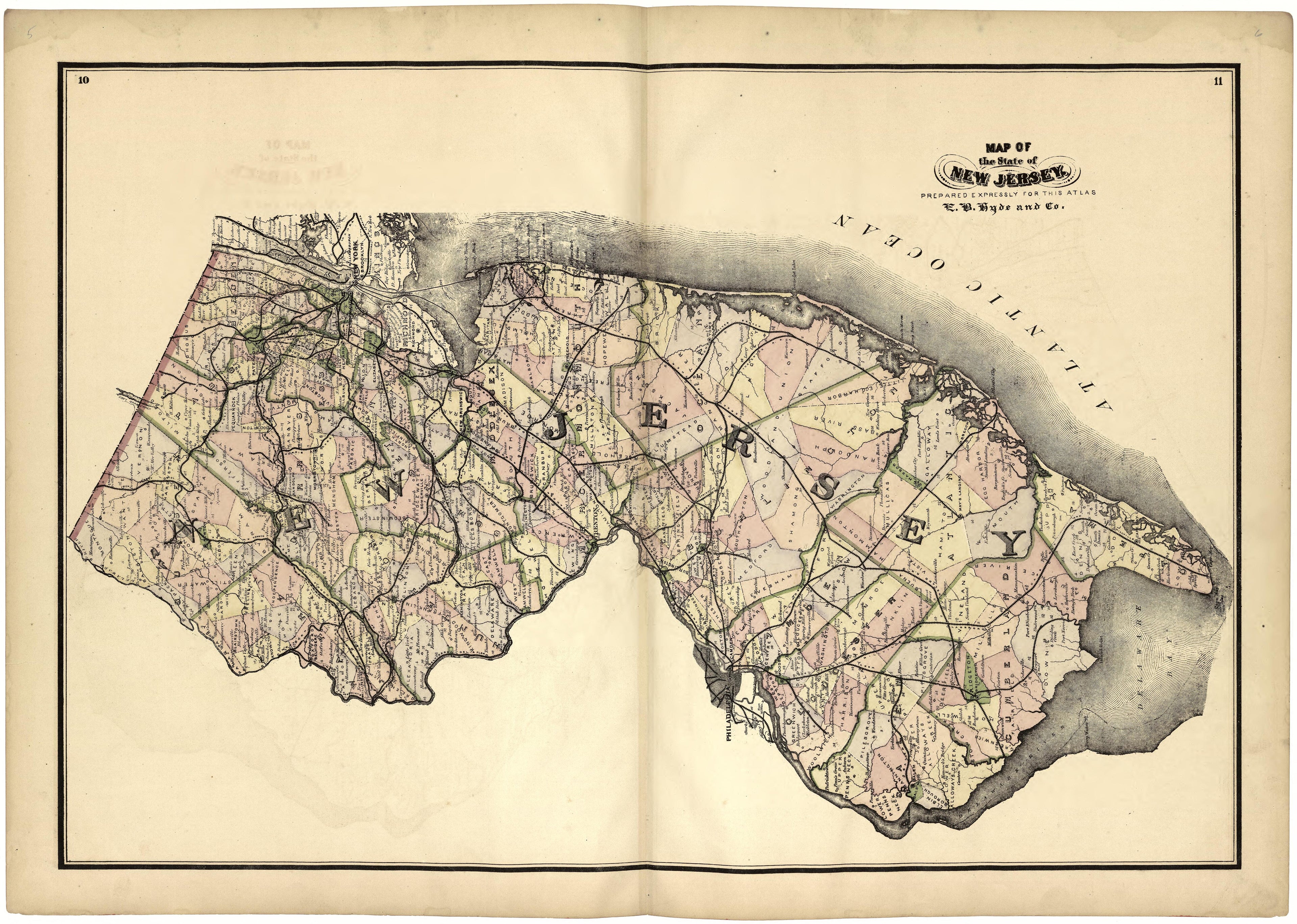 Map of the State of New Jersey from Atlas of Passaic County, New-Jersey : from Actual Surveys of Each Township and Village Under the Supervision of the Publishers, Assisted by Able Engineers of Paterson 1877 by Relic Map Company