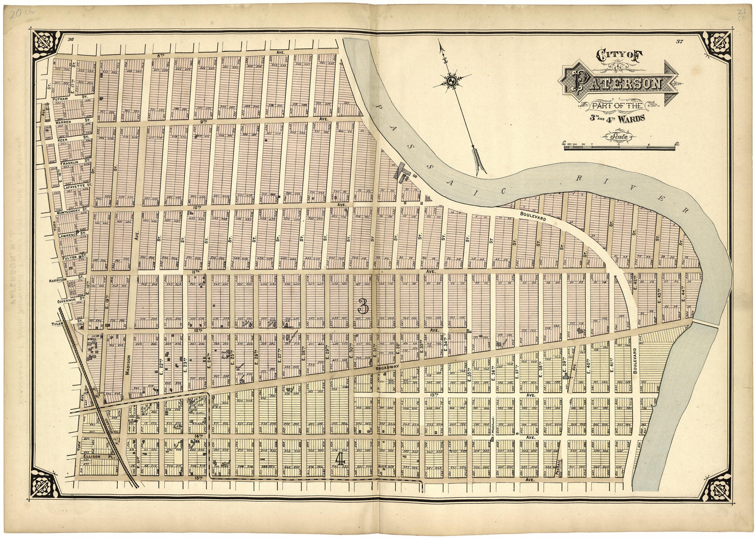City of Paterson Part of the 3rd and 4th Wards from Atlas of Passaic County, New-Jersey : from Actual Surveys of Each Township and Village Under the Supervision of the Publishers, Assisted by Able Engineers of Paterson 1877 by Relic Map Company