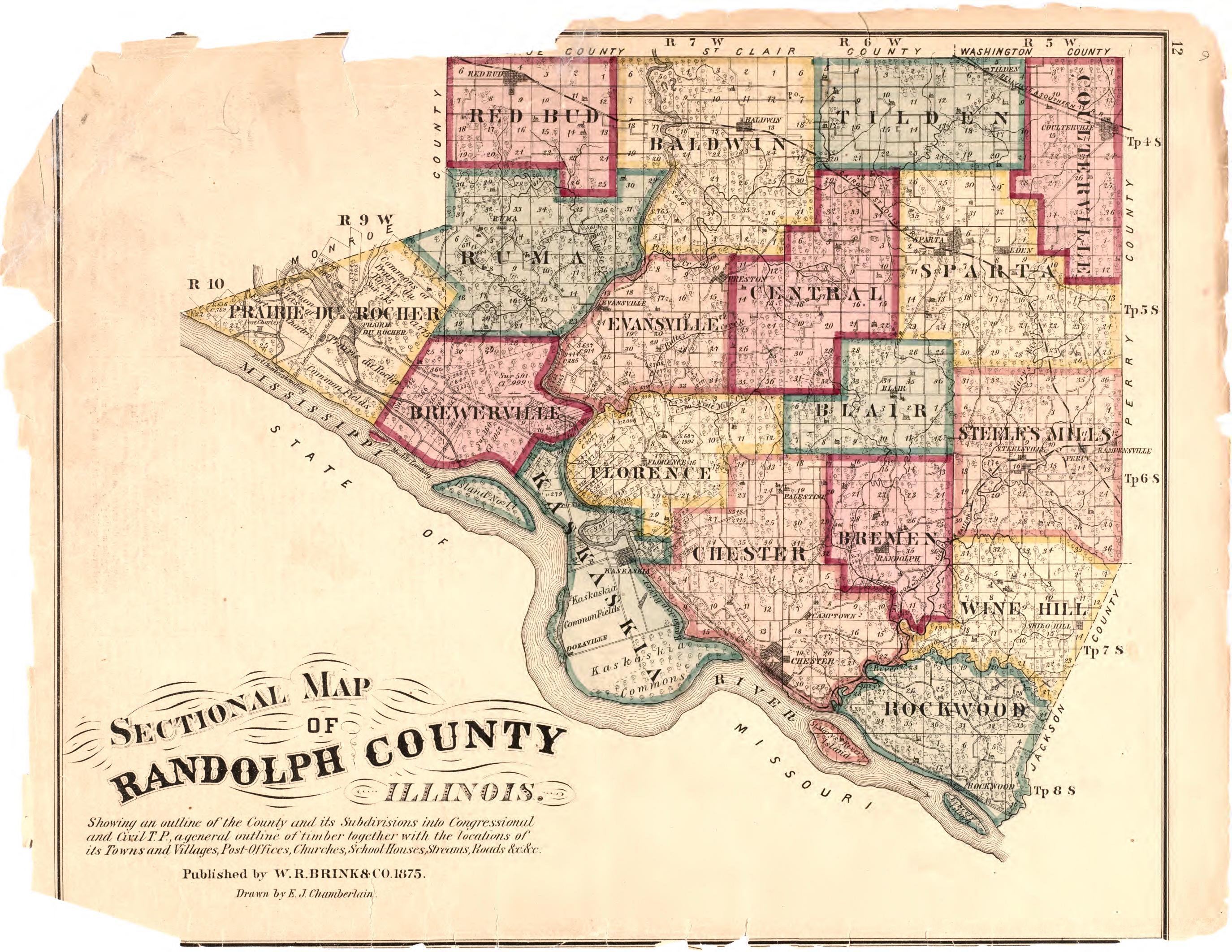 Sectional Map of Randolph County, Illinois from an Illustrated Historical Atlas Map of Randolph County, Ills. : Carefully Compiled from Personal Examinations and Surveys 1875 by Relic Map Company